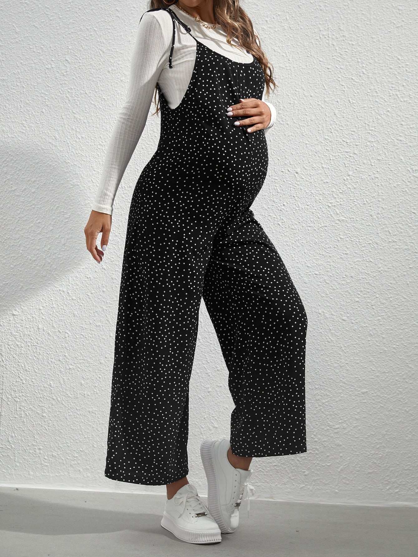 جمبسوت بحمالات بنقاط البولكا بربطة كتف بدون تي شيرت للأمومة - Pink&blue