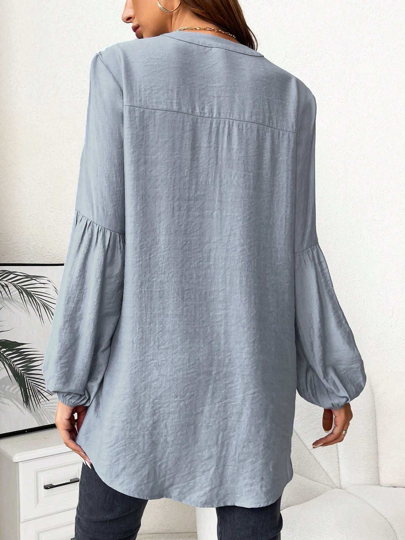 بلوزة خط عنق مفتوح أكمام فانوس للأمومة - Pink&blue