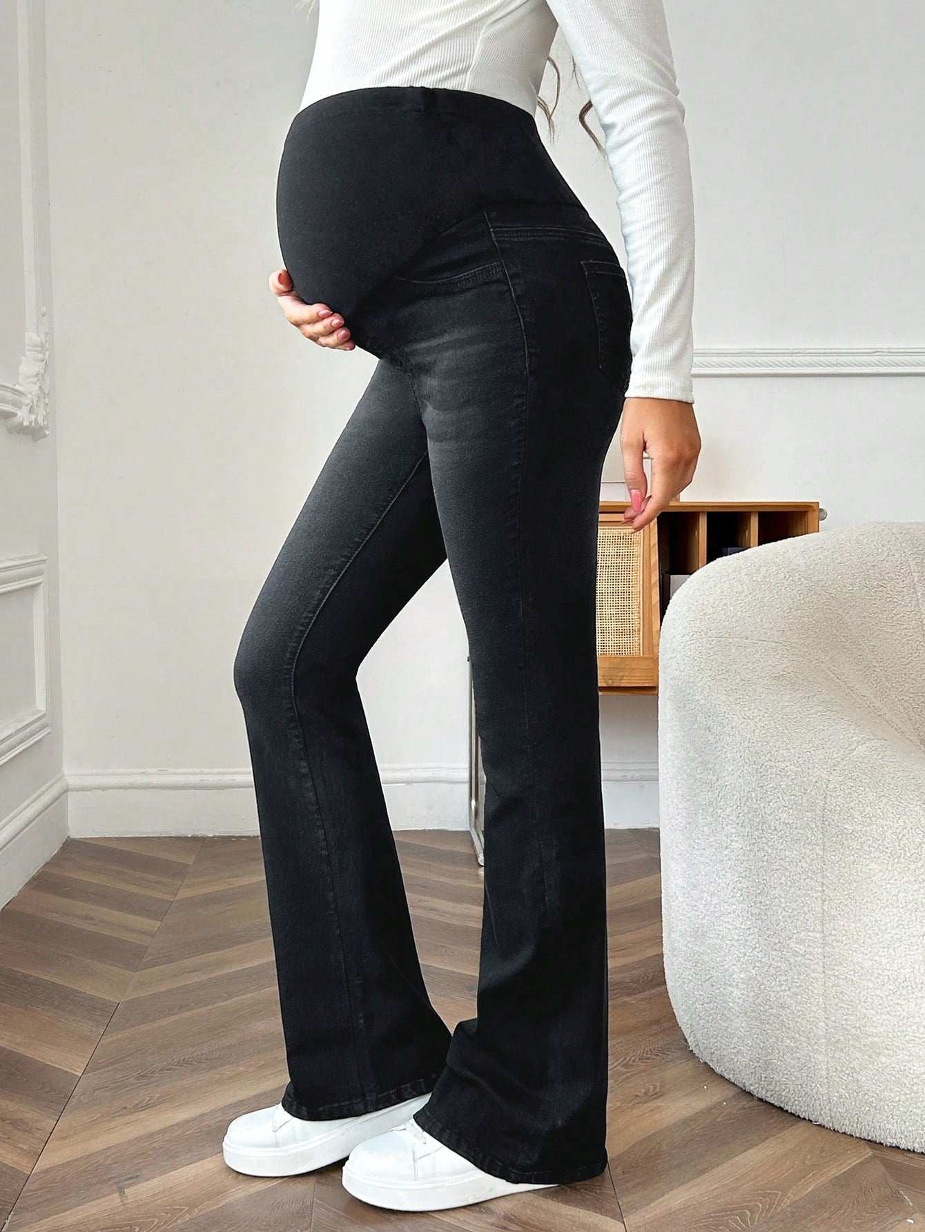 جينز بأرجل واسعة عادي بقابلية للتعديل في الخصر للحوامل - Pink&blue