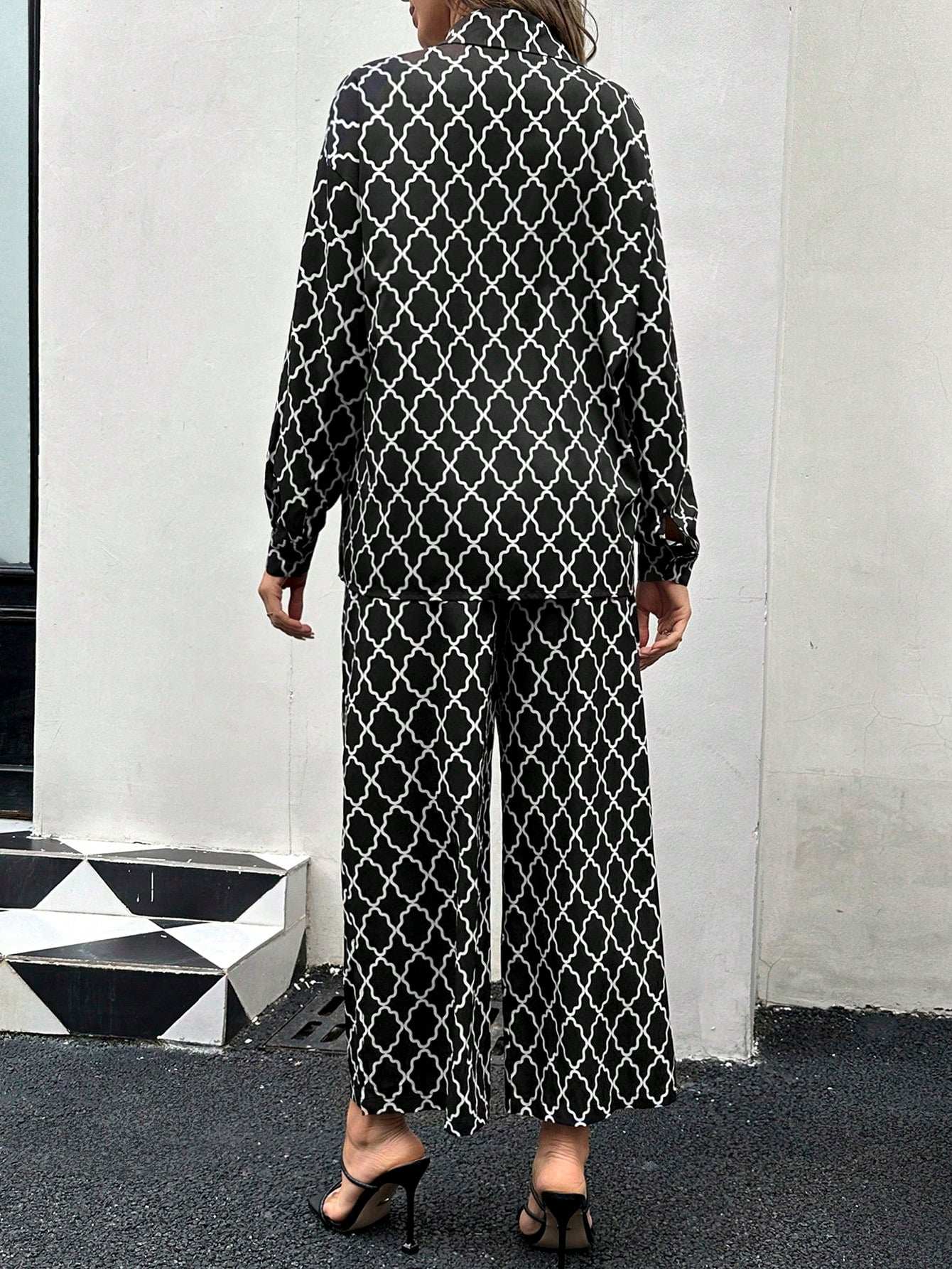 قميص مريح فضفاض عصري للحوامل مع ياقة وأكمام طويلة 2قطعة/طقم - Pink&blue