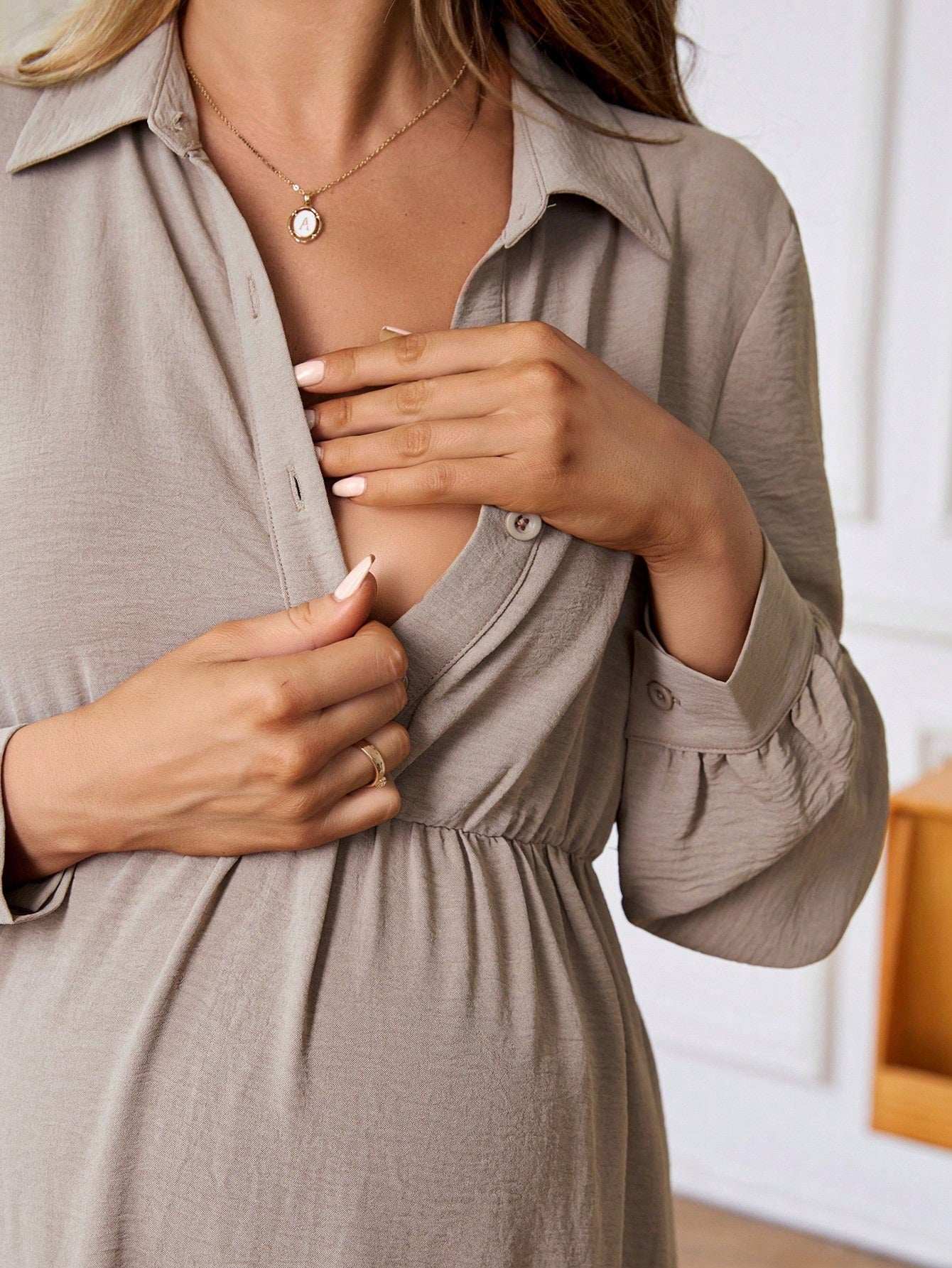 فستان بلوزة رضاعة طويلة الأكمام متعدد الوظائف للأمهات الحوامل - Pink&blue