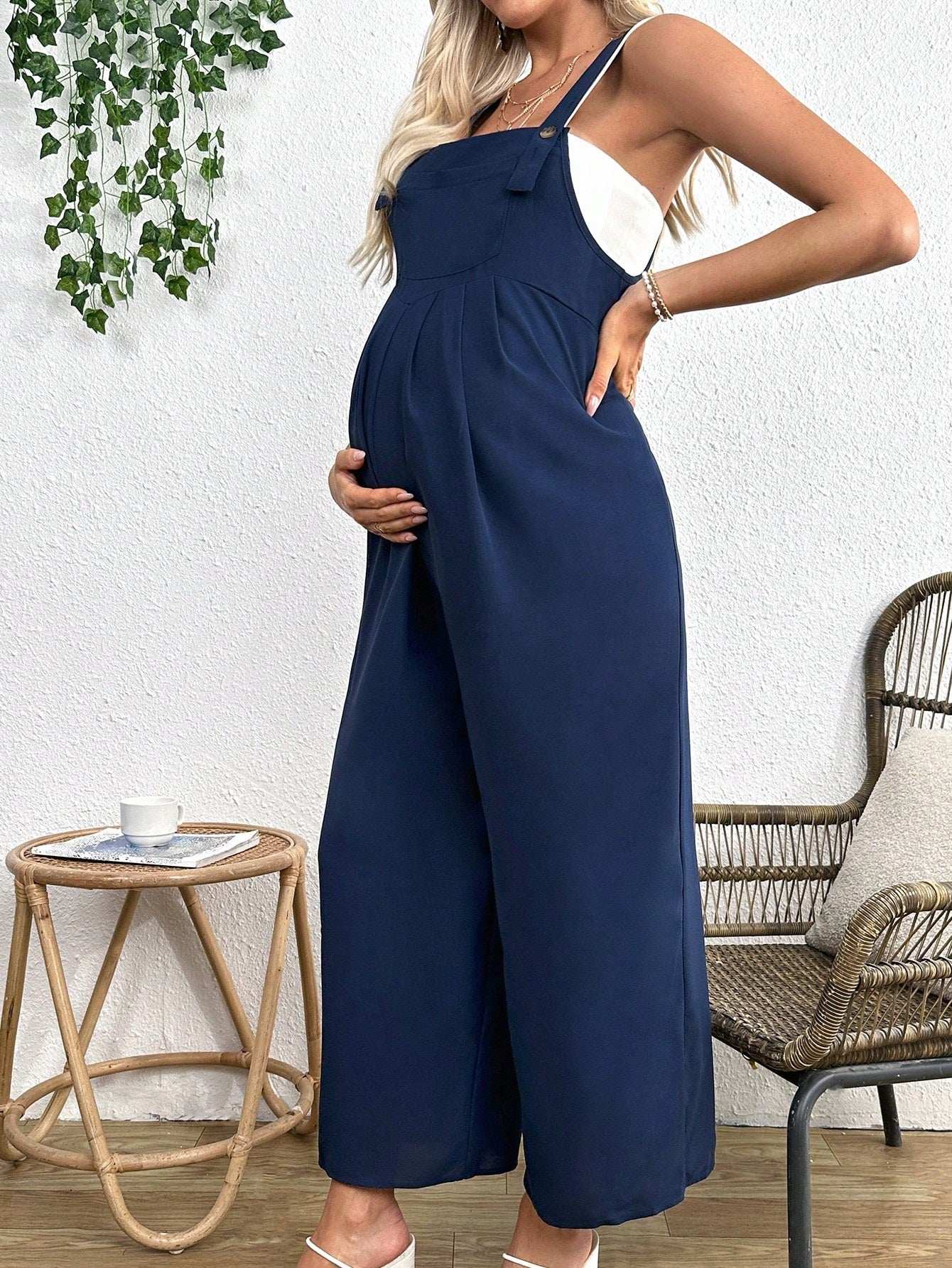 بدلة طويلة للأمومة بأحزمة كتف قابلة للتعديل - Pink&blue