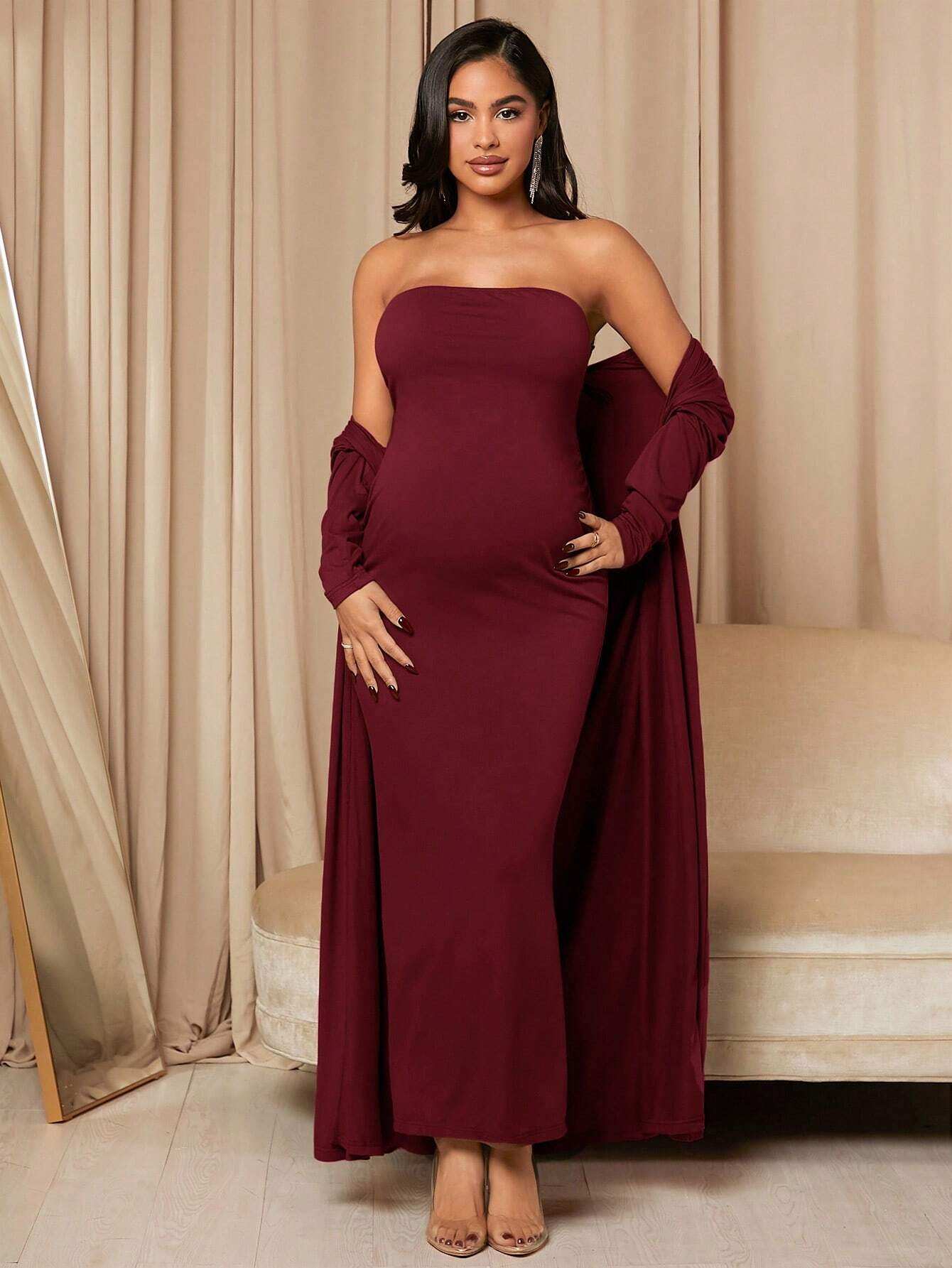 بدلة معطف لحمل بلا أكمام باللون الصلب و فستان ضيق بلا أشرطة طويل الأكمام - Pink&blue