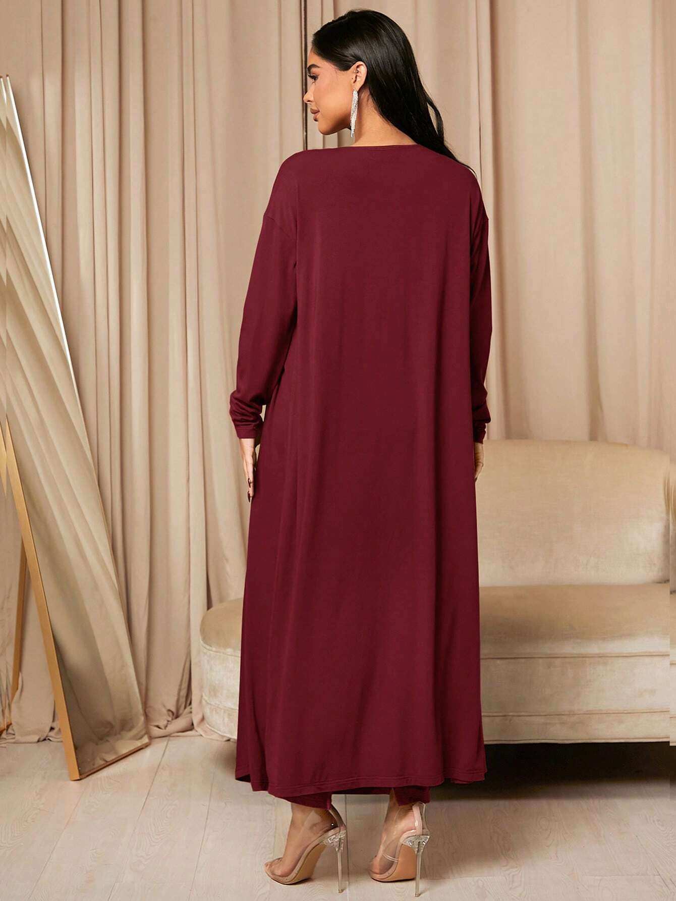 بدلة معطف لحمل بلا أكمام باللون الصلب و فستان ضيق بلا أشرطة طويل الأكمام - Pink&blue