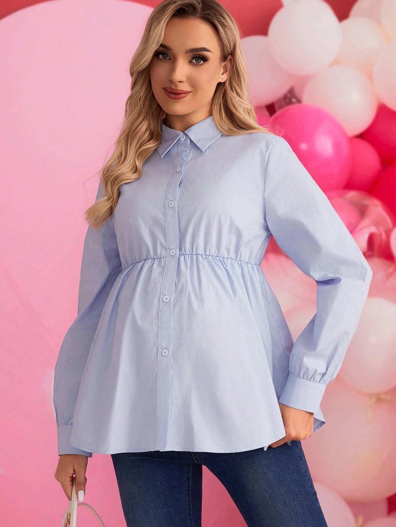 بلوزة بحافة مكشكشة بحافة كشكش - Pink&blue