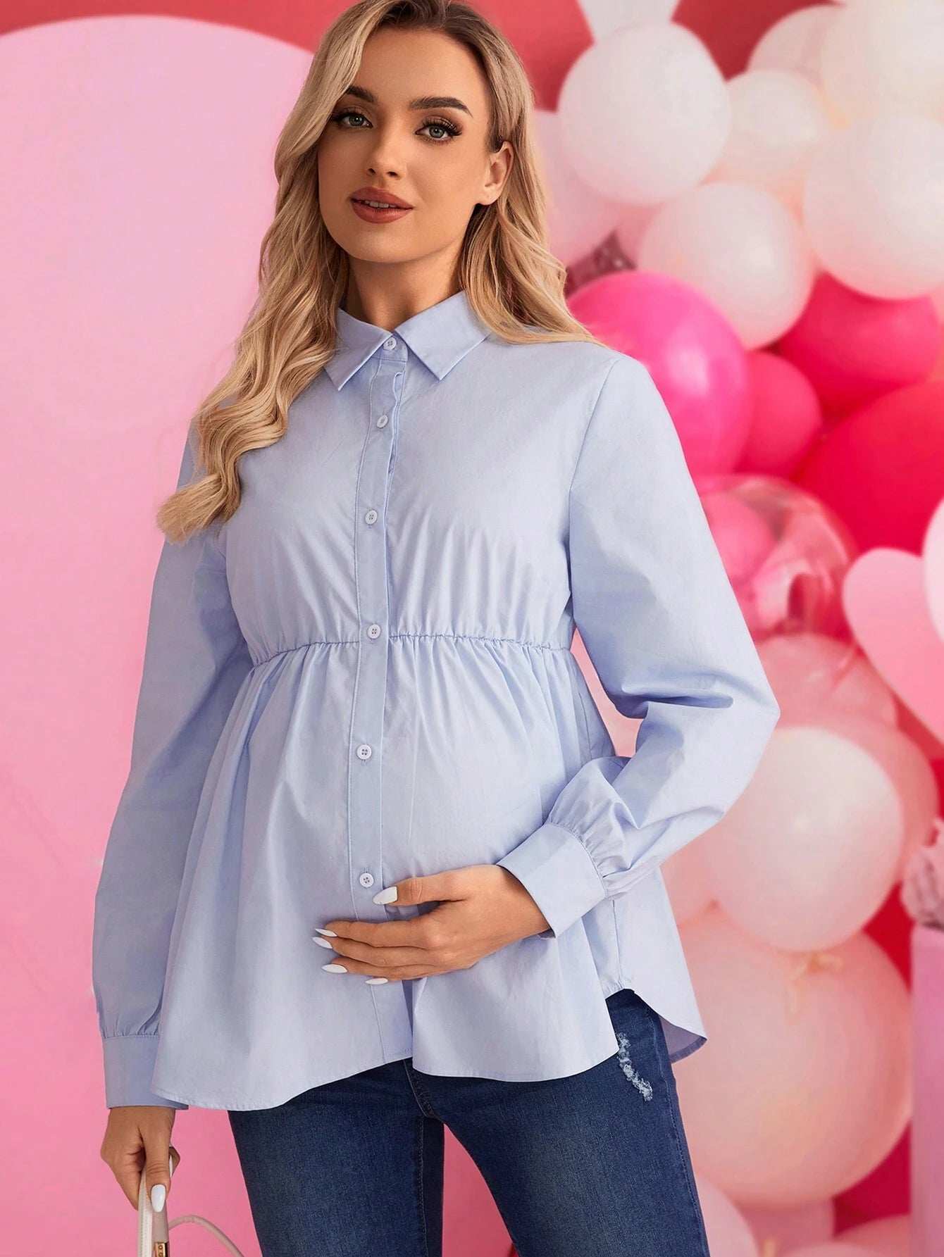 بلوزة بحافة مكشكشة بحافة كشكش - Pink&blue