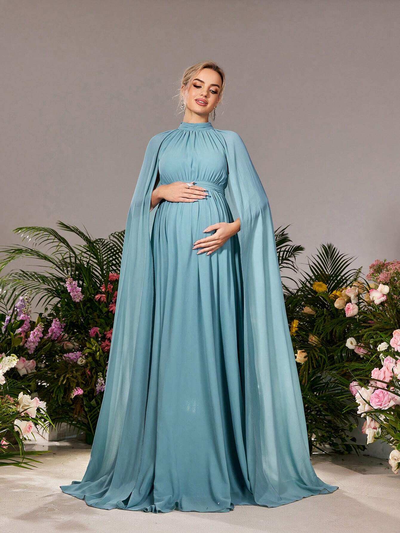 فستان سهرة رسمي من الشيفون بأكمام طويلة جدًا للحوامل من ديرساليسا - Pink&blue