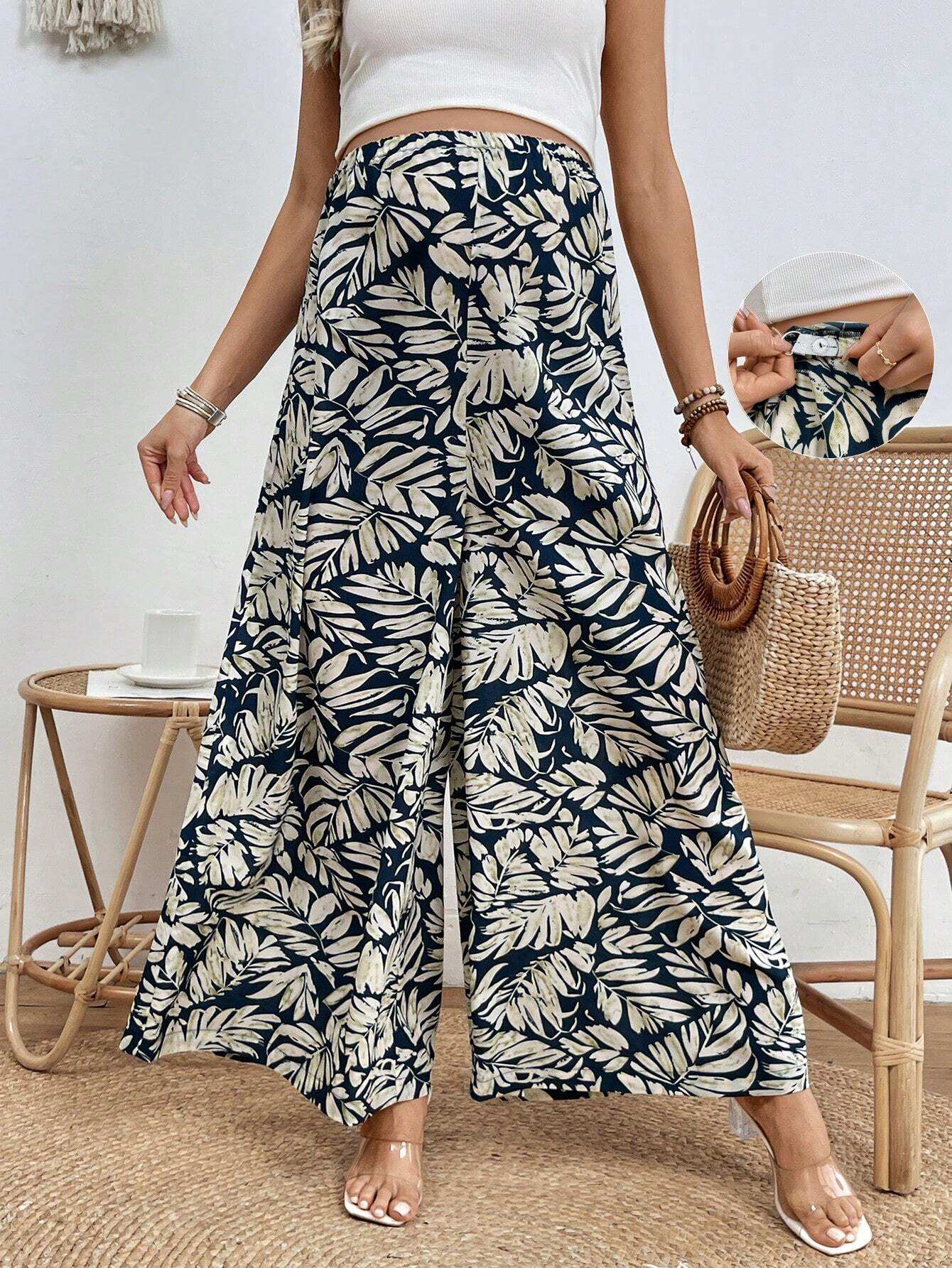 الأمومة السراويل المطبوعة نبات الخصر قابل للتعديل - Pink&blue