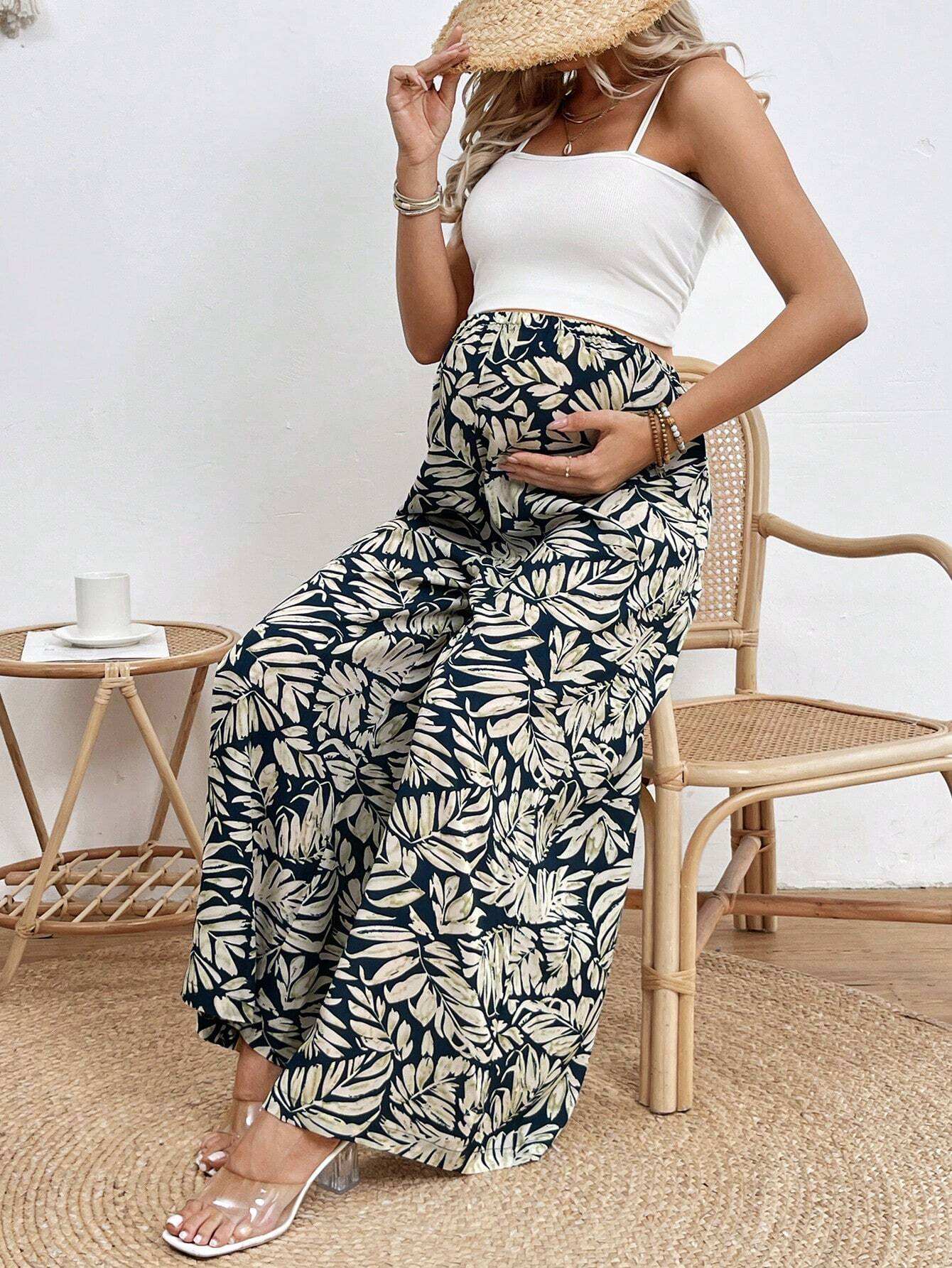 الأمومة السراويل المطبوعة نبات الخصر قابل للتعديل - Pink&blue