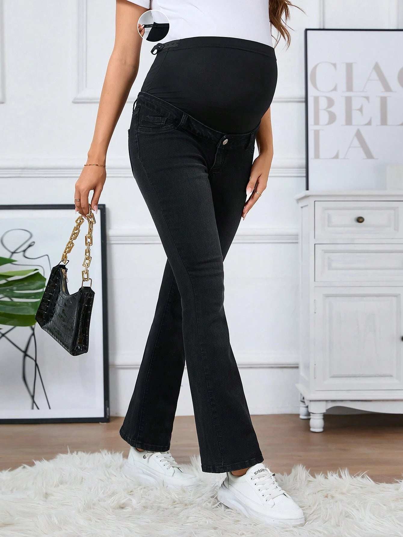 بنطلون جينز واسع للحوامل قابل للتعديل بالخصر - Pink&blue