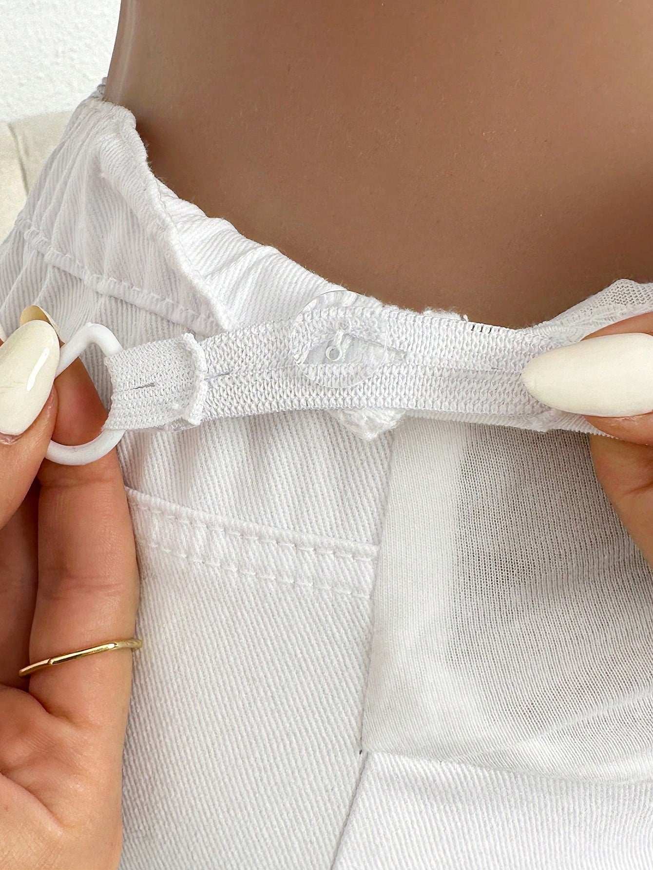 بنطلون جينز أبيض فضفاض للحمل، ملابس كاجوال مع خصر أبيض، سراويل حمل - Pink&blue