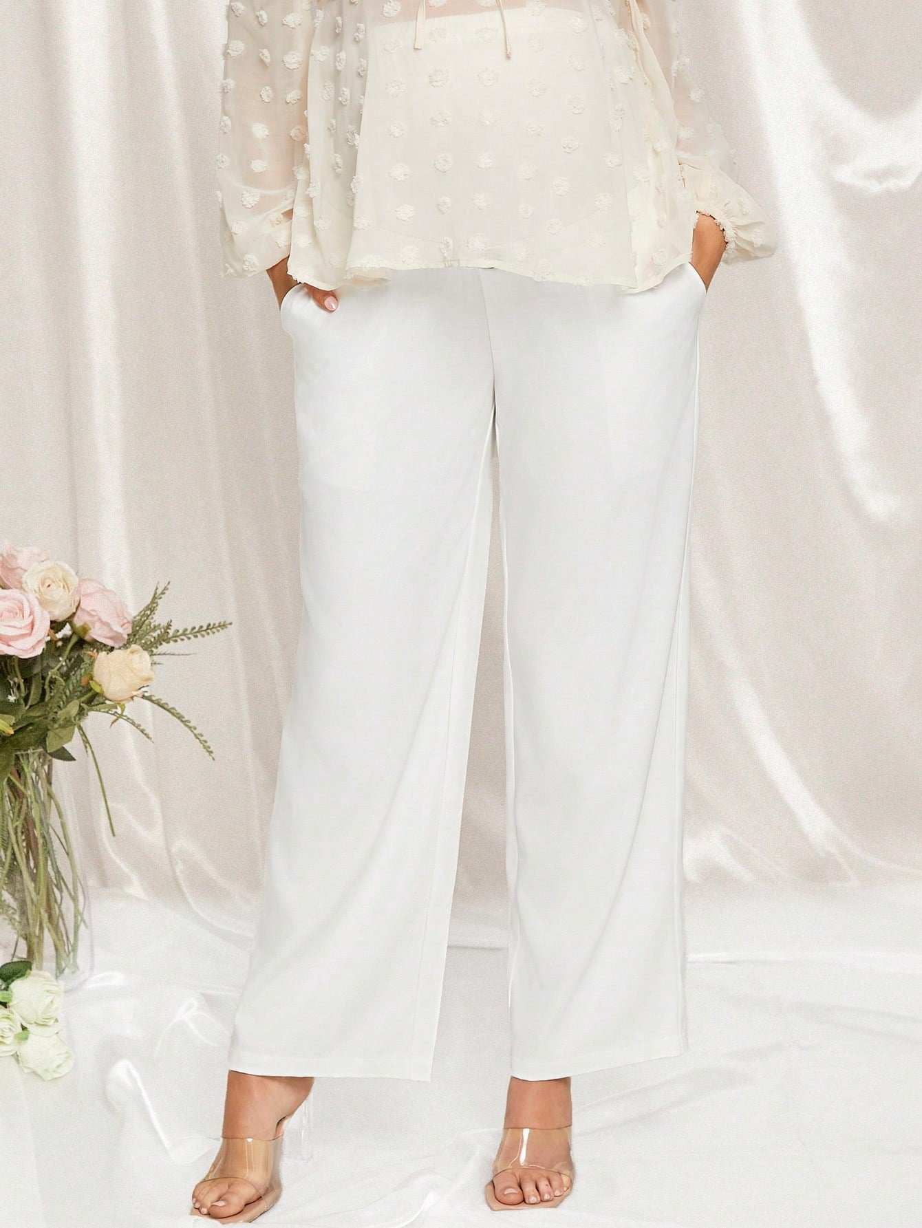 بنطلون أمومة مقاس كبير قابل للتعديل في الخصر، حمالة بطن، ساق مستقيمة، خصر عالي جداً، بطول طويل للأمومة، مناسب لحفلة استقبال الطفل - Pink&blue