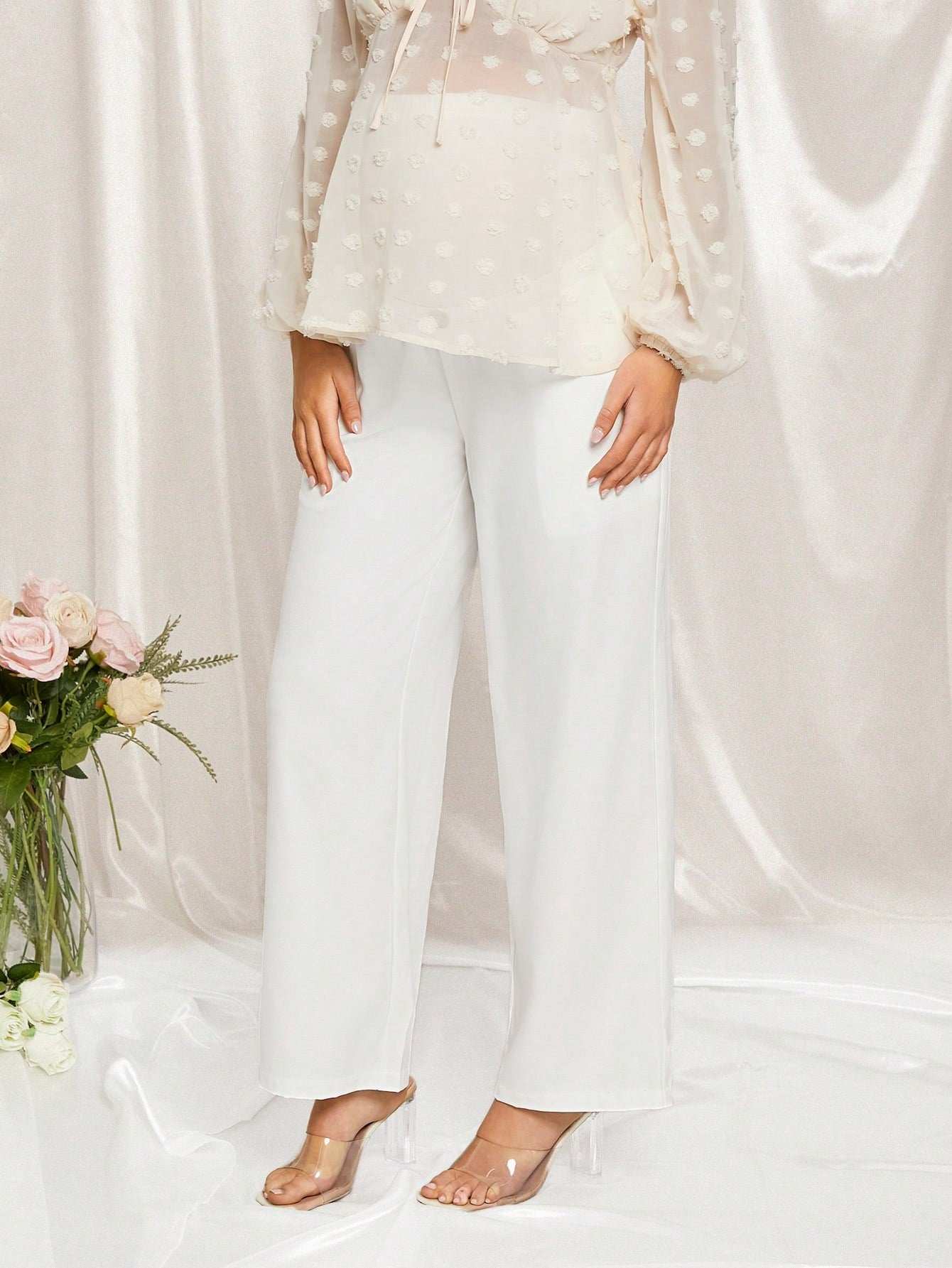 بنطلون أمومة مقاس كبير قابل للتعديل في الخصر، حمالة بطن، ساق مستقيمة، خصر عالي جداً، بطول طويل للأمومة، مناسب لحفلة استقبال الطفل - Pink&blue