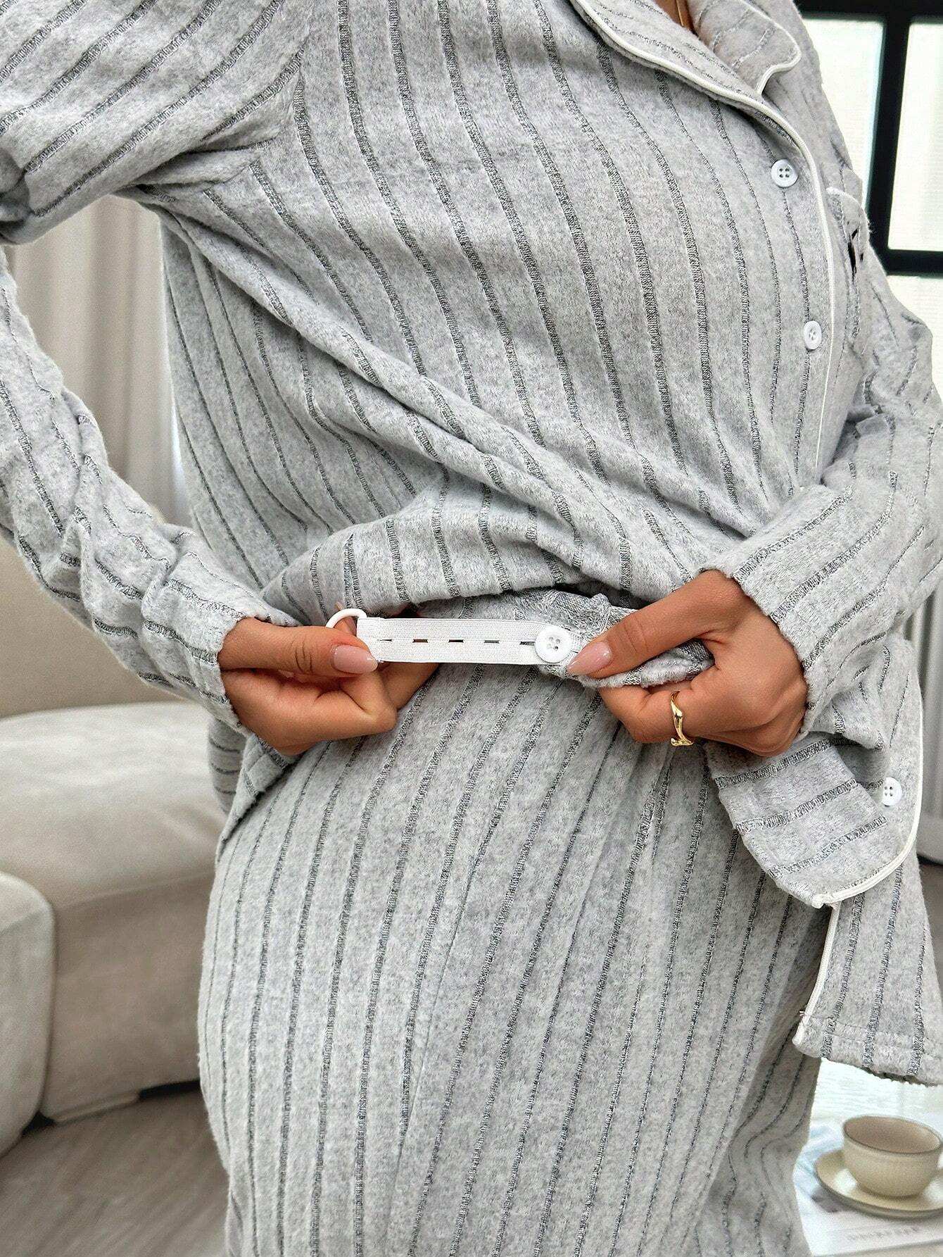 مجموعة بنطال وبلوزة طويلة الأكمام من الصوف المنسوج المطبوع بطباعة حروف الجيب للحمل - Pink&blue