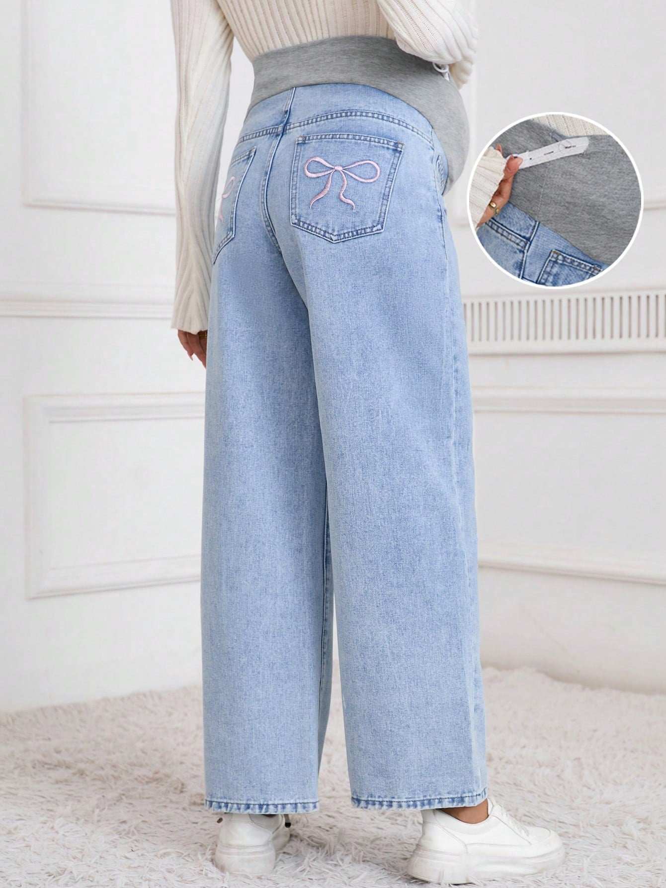 بنطلون جينز كاجوال برك للحوامل طباعة فراشة - Pink&blue