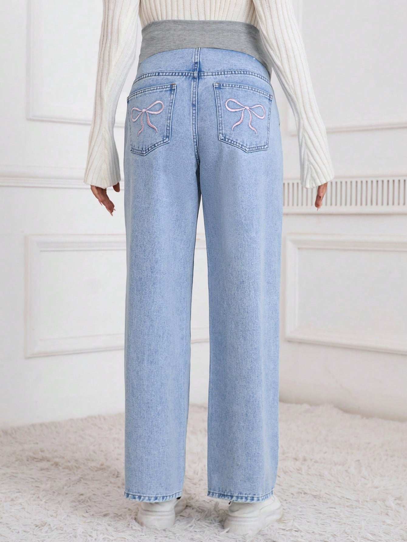 بنطلون جينز كاجوال برك للحوامل طباعة فراشة - Pink&blue