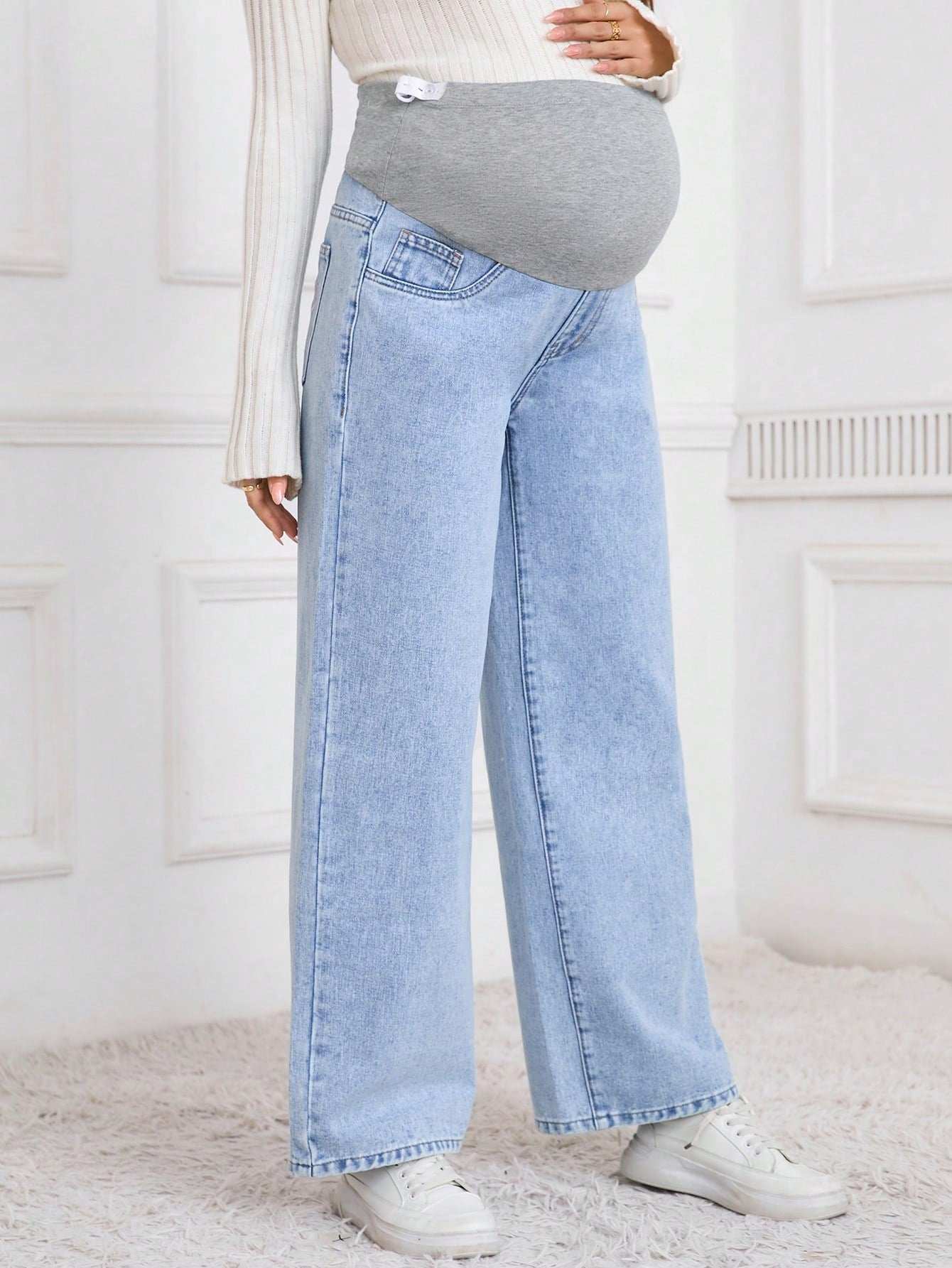 بنطلون جينز كاجوال برك للحوامل طباعة فراشة - Pink&blue