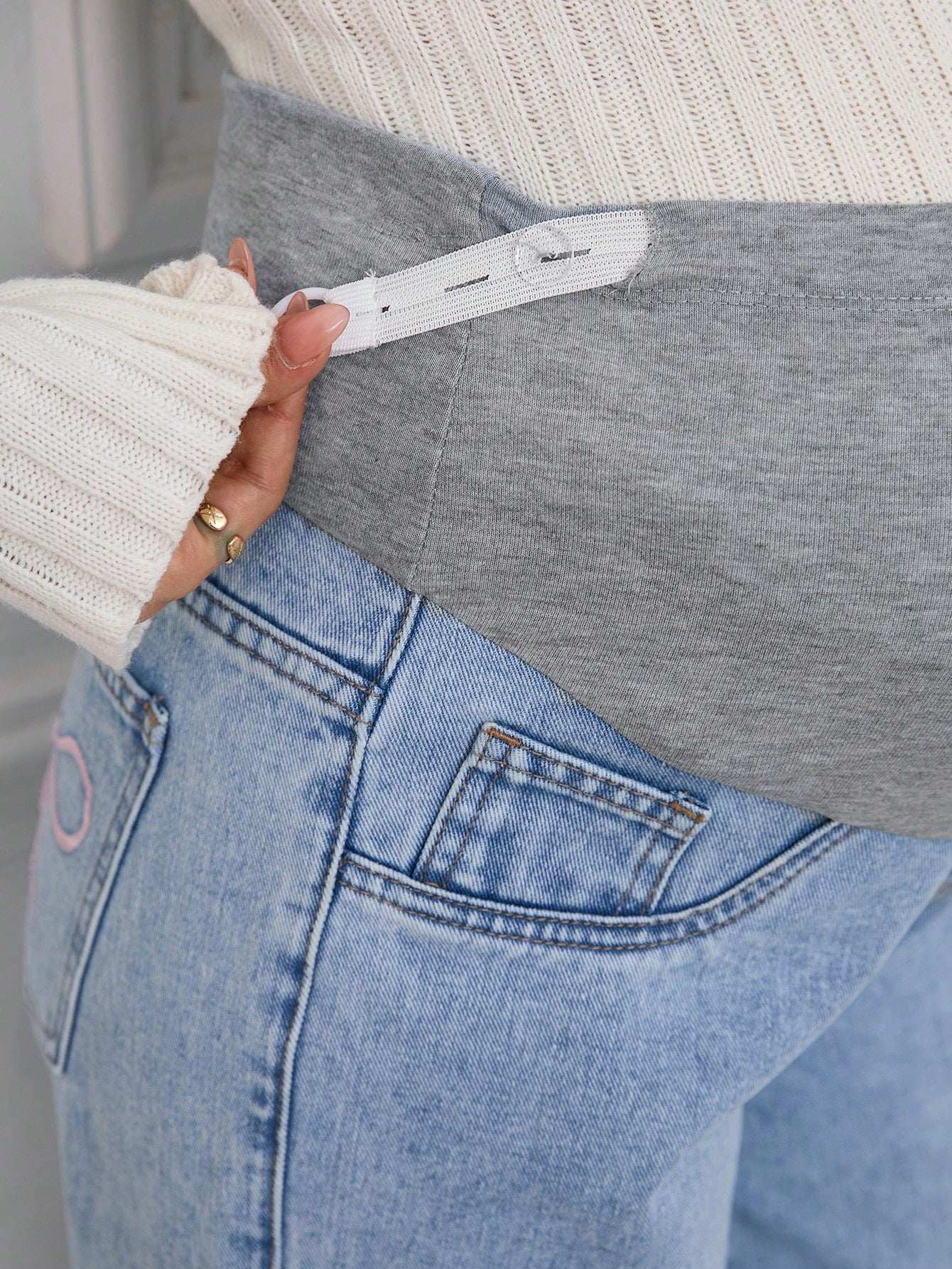 بنطلون جينز كاجوال برك للحوامل طباعة فراشة - Pink&blue