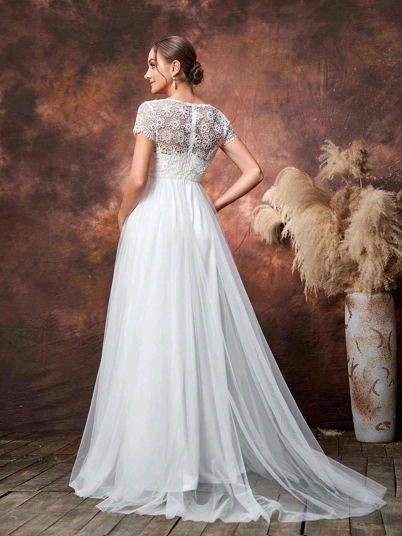 فستان حفلة أنيق للأمومة ببطانة من الدانتيل وأسفل من التول متباين - Pink&blue