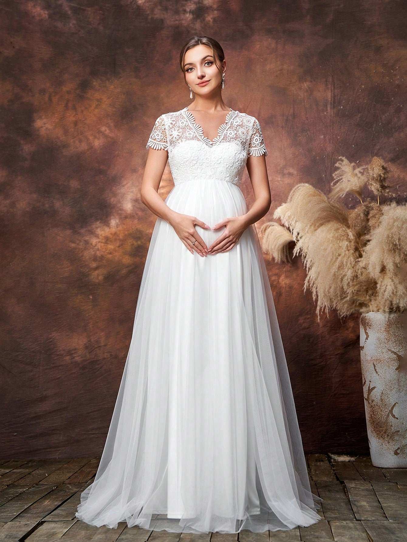 فستان حفلة أنيق للأمومة ببطانة من الدانتيل وأسفل من التول متباين - Pink&blue