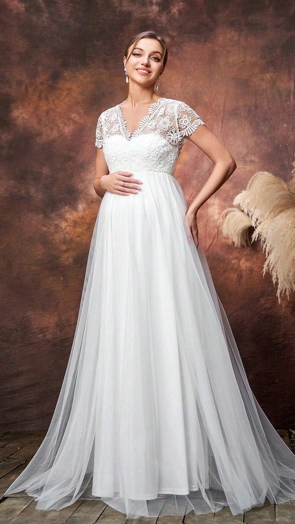 فستان حفلة أنيق للأمومة ببطانة من الدانتيل وأسفل من التول متباين - Pink&blue