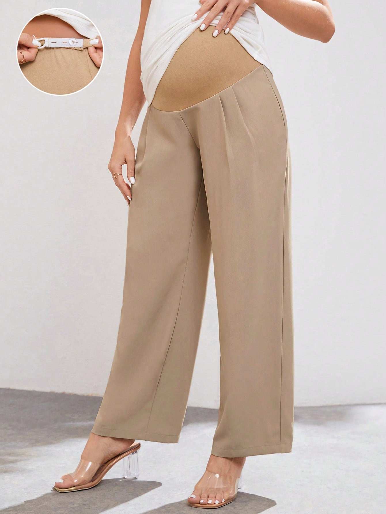 بنطلون بساق مستقيم تجاعيد مطوية بخصر قابل للتعديل للأمومة - Pink&blue