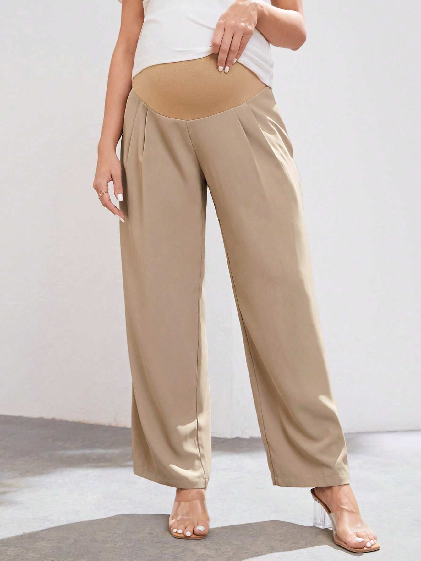 بنطلون بساق مستقيم تجاعيد مطوية بخصر قابل للتعديل للأمومة - Pink&blue