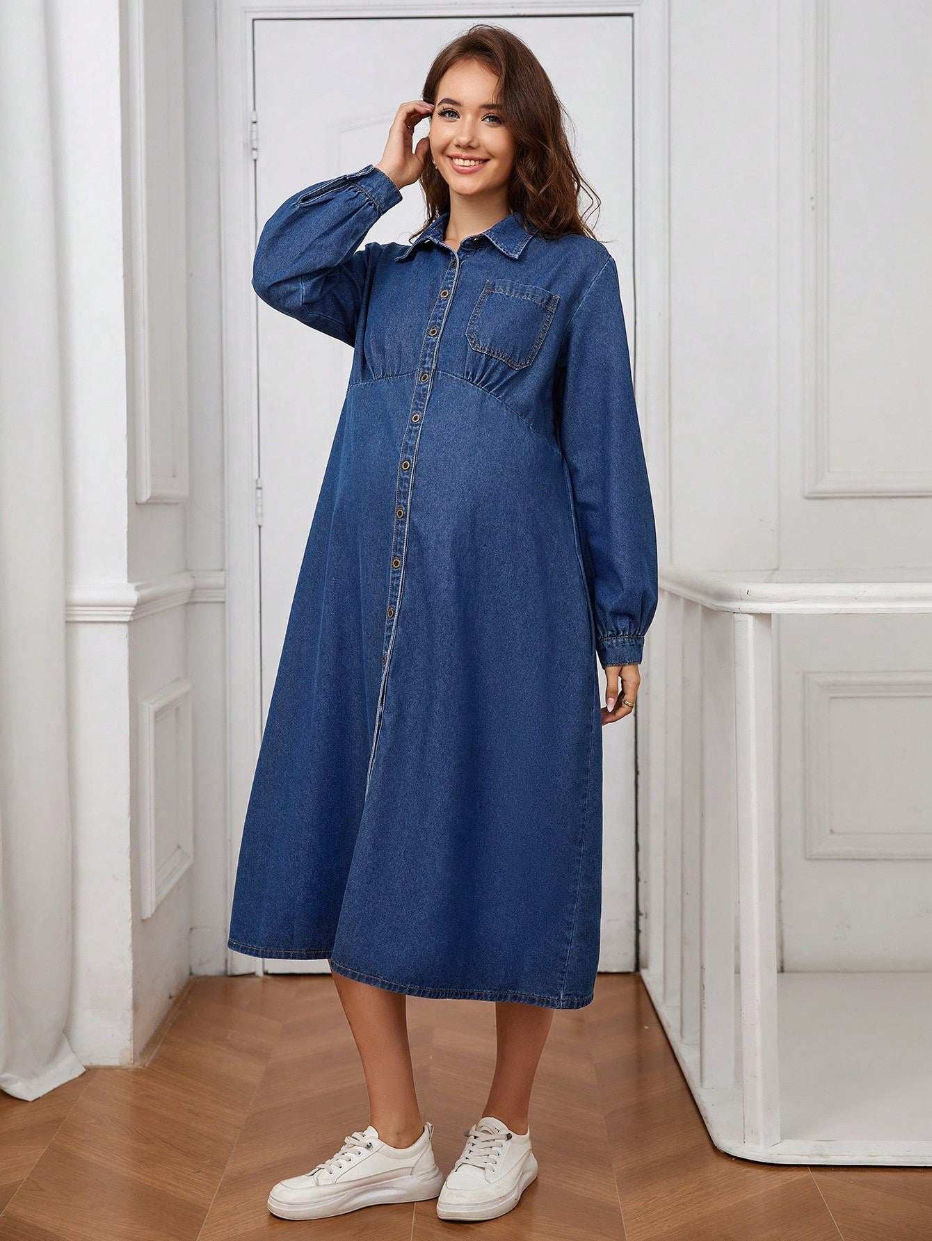 فستان جينز كاجوال للحمل, فستان جينز كاجوال - Pink&blue