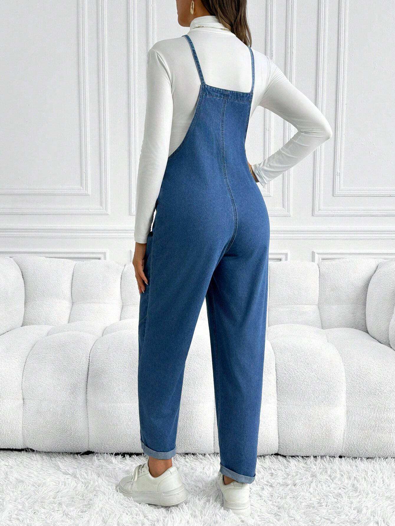 سروال وسترة جينز للحوامل, سراويل فضفاضة كاجوال بطول ٣/٤, أزرق - Pink&blue