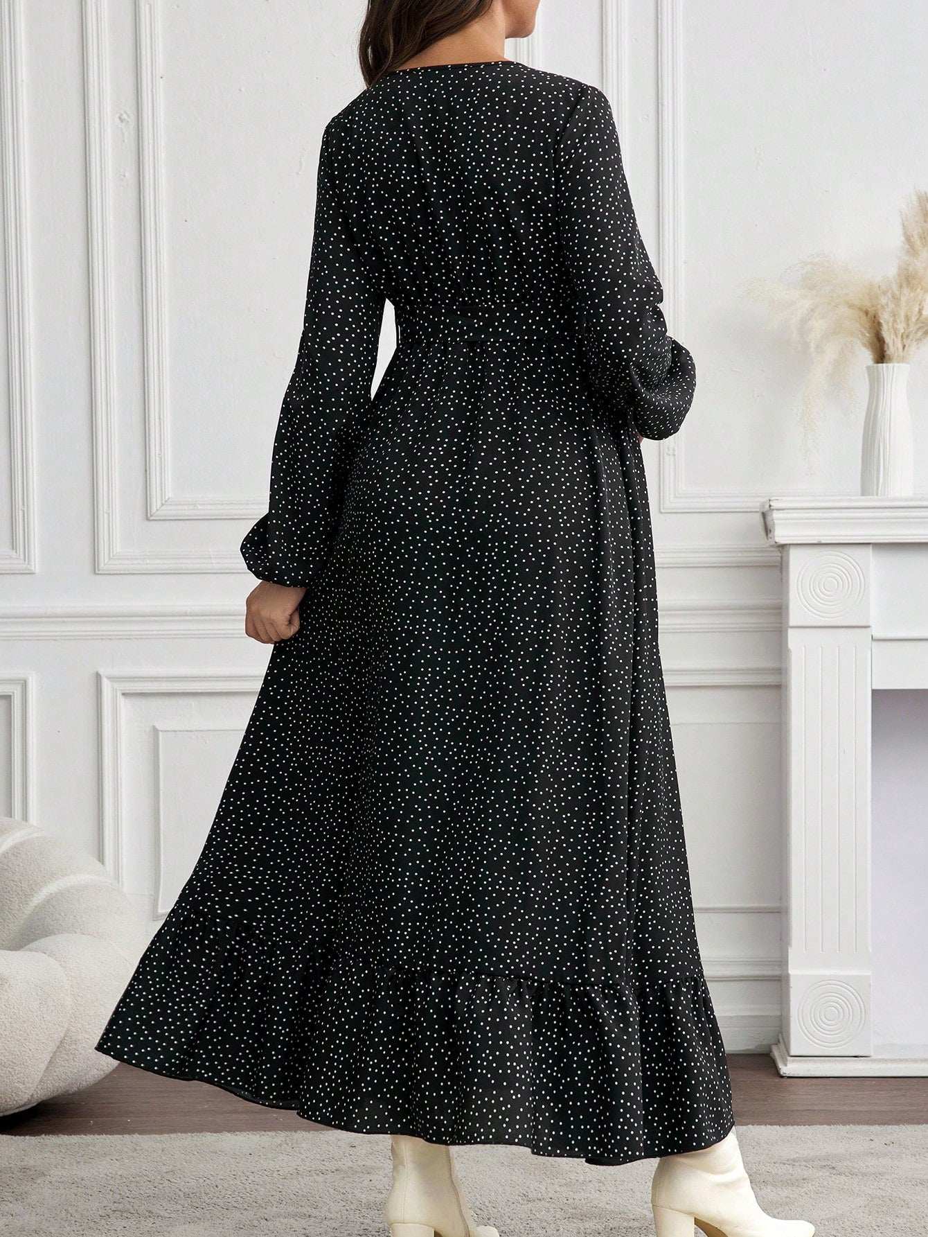 فستان طباعة كاملة الأكمام الطويلة مع شق في الفخذ، فستان حمل وإرضاع - Pink&blue