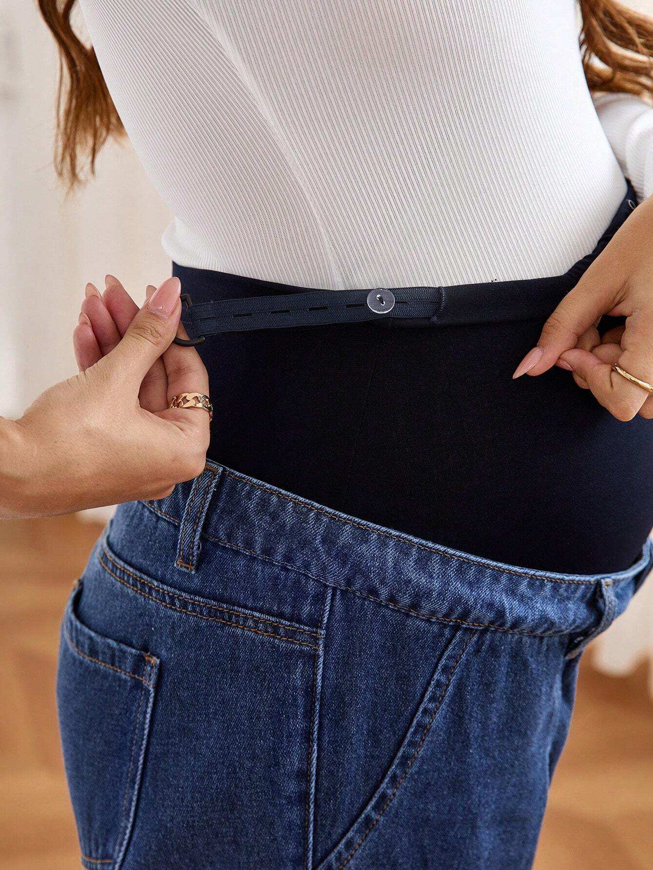 سراويل جينز بسيطة كاجوال وأزرار أمامية للأمومة - Pink&blue