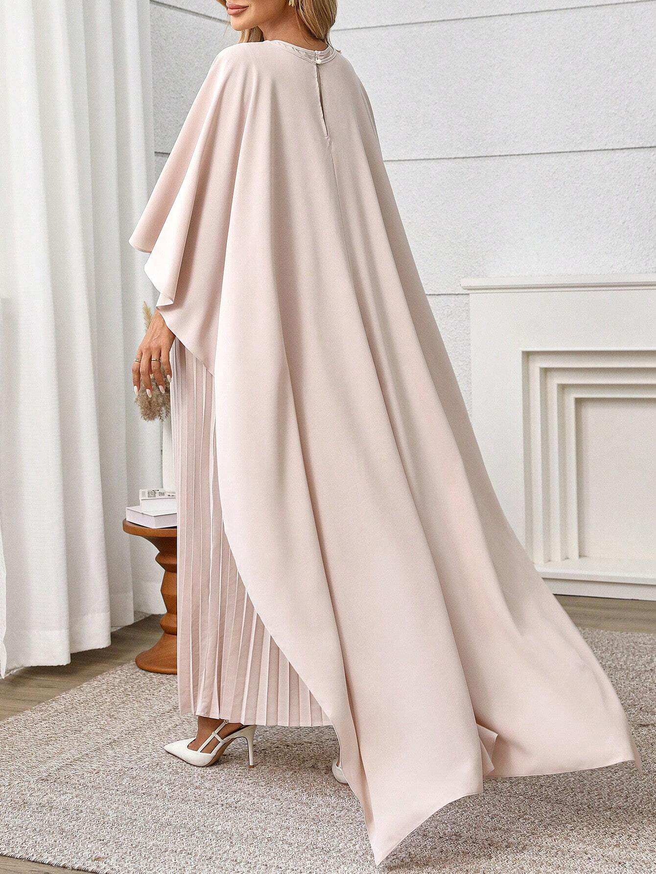 فستان ربيعي خفيف رسمي للأمهات بأكمام منسدلة ذو تصميم أنيق ولون أحادي بسيط - Pink&blue