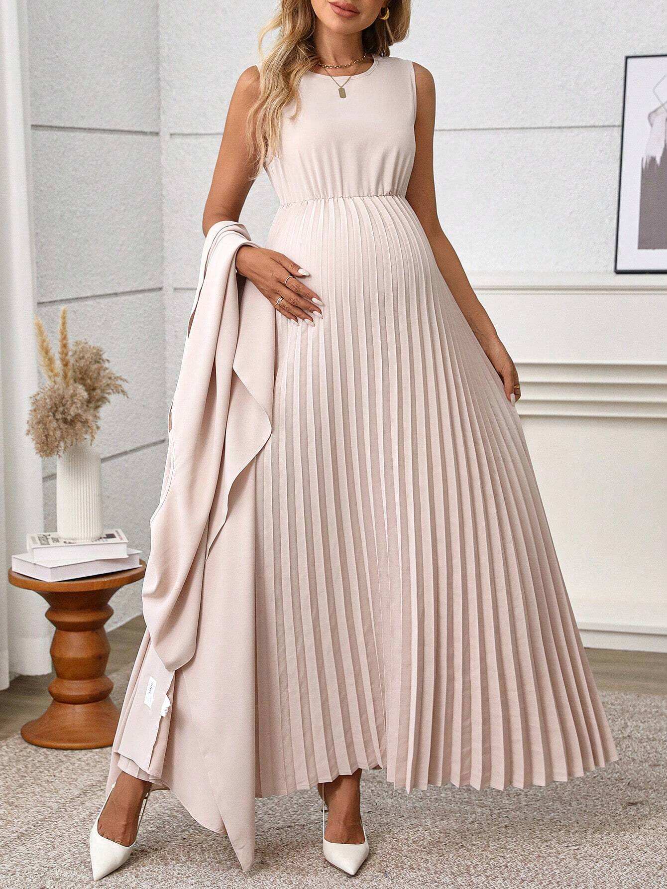 فستان ربيعي خفيف رسمي للأمهات بأكمام منسدلة ذو تصميم أنيق ولون أحادي بسيط - Pink&blue