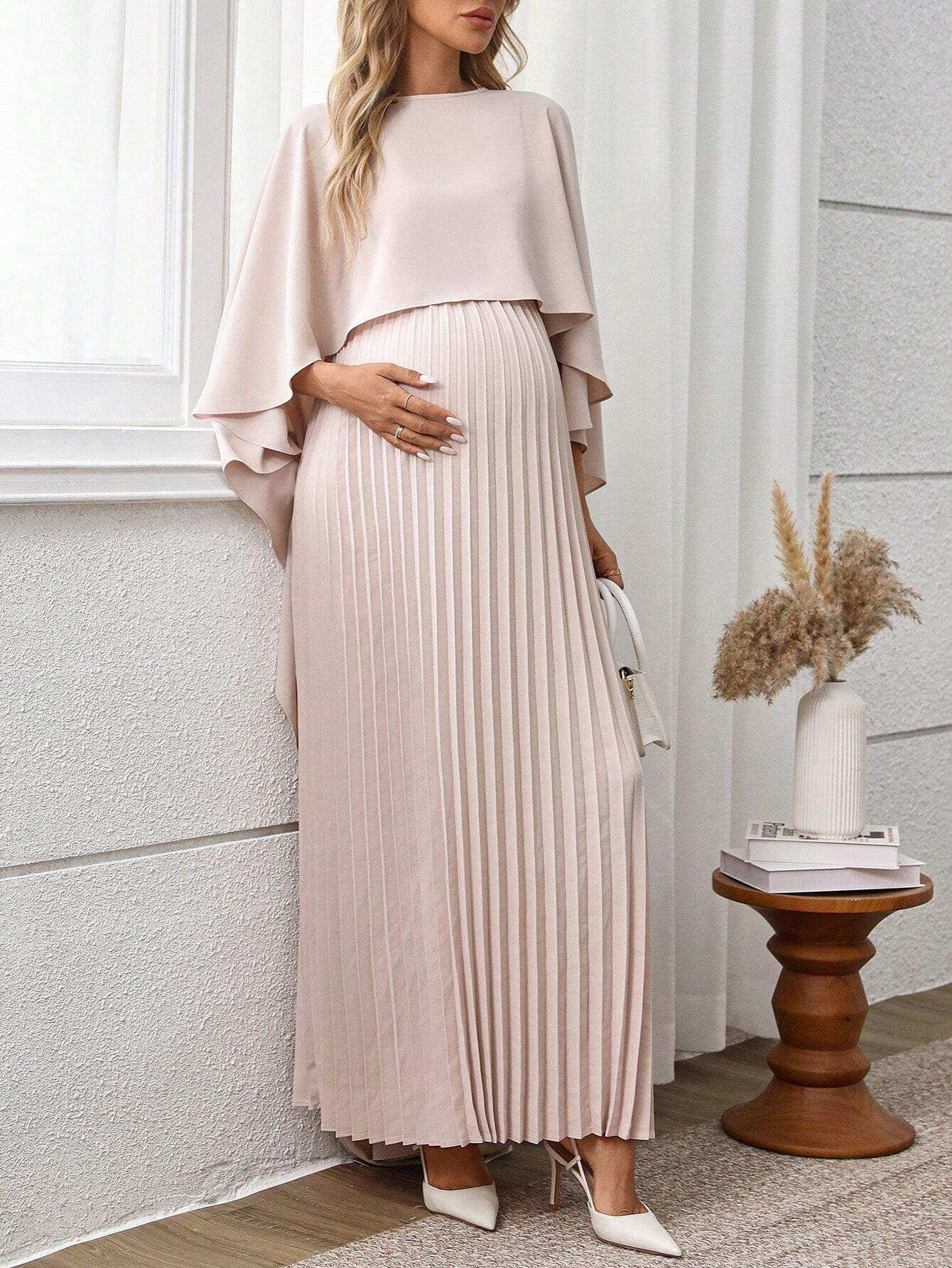 فستان ربيعي خفيف رسمي للأمهات بأكمام منسدلة ذو تصميم أنيق ولون أحادي بسيط - Pink&blue