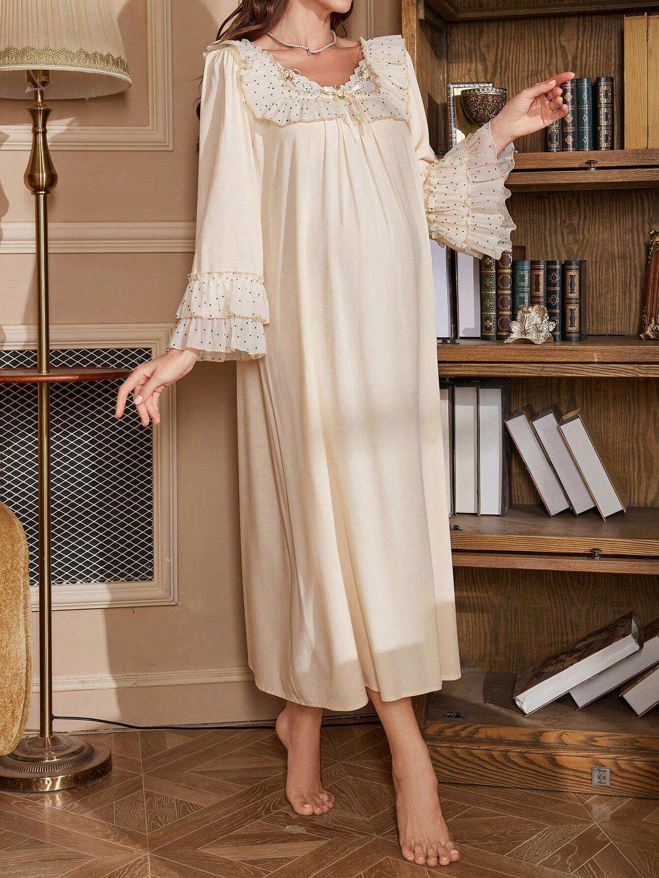 فستان ليلي للأمهات الحوامل بأكمام متسعة وأنماط نقطية بطراز قصري، مريح وفضفاض، مناسب للعطلات - Pink&blue