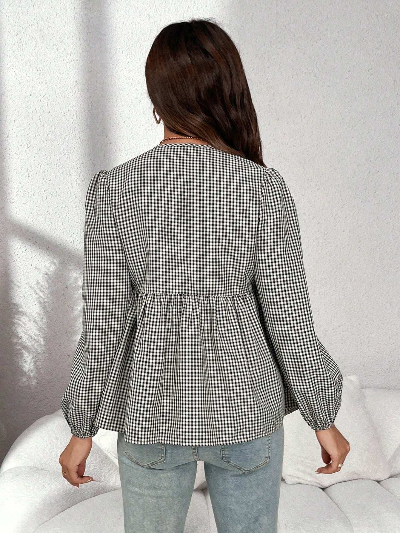 قميص أسير أنيق للحوامل مزين بالقوس، بأكمام عريضة و ياقة مستديرة، مناسب للخريف، للحوامل - Pink&blue