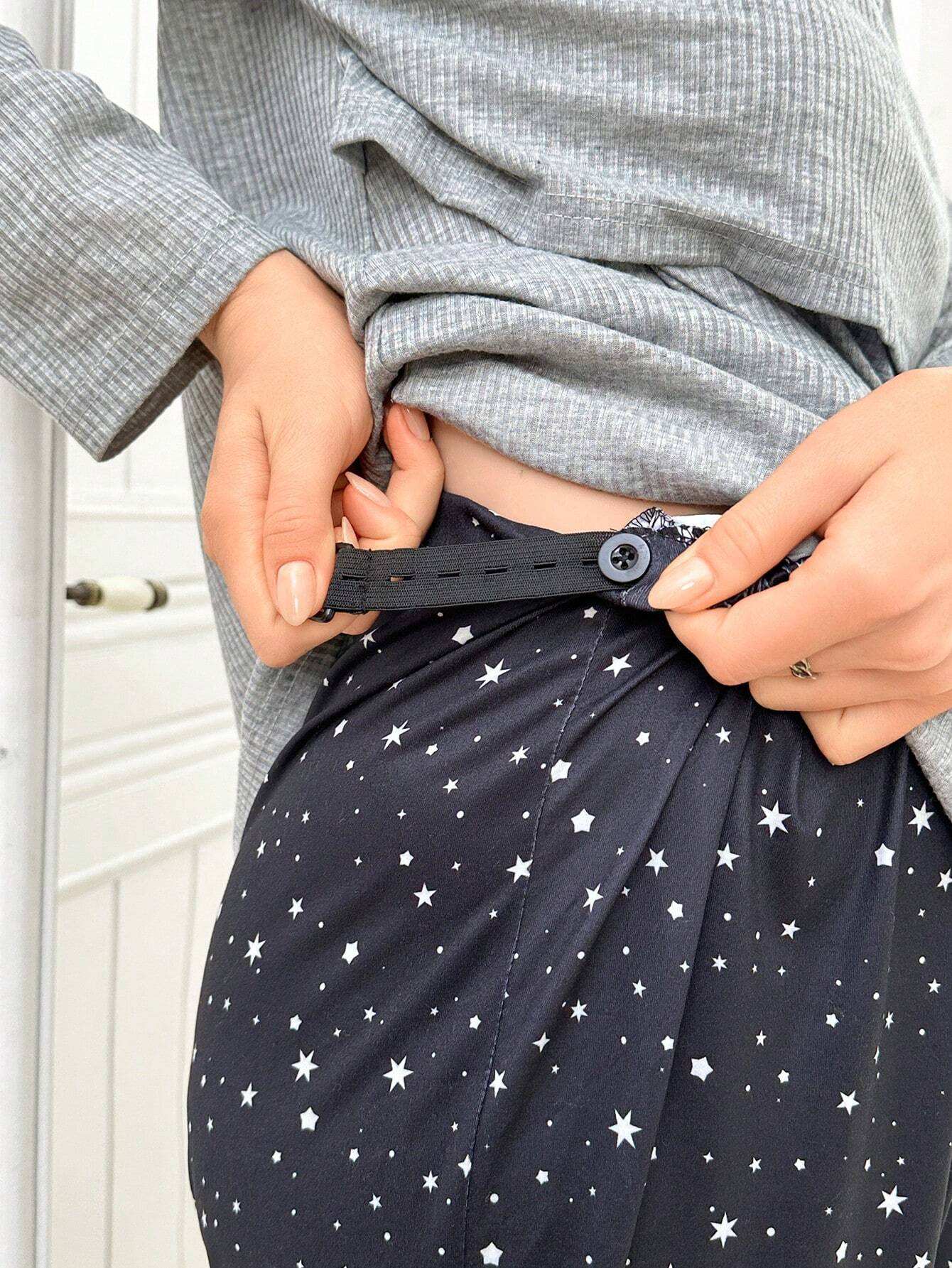 طقم بيجامة من ملابس علوية كم طويل وبنطال طباعة المجرة للرضاعة، ملابس خريفية - Pink&blue