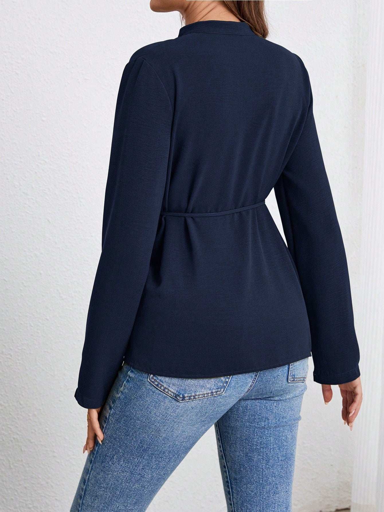 قميص نسائي للحمل طويل الأكمام، بلوزة عسكرية خضراء مزودة بأزرار - Pink&blue