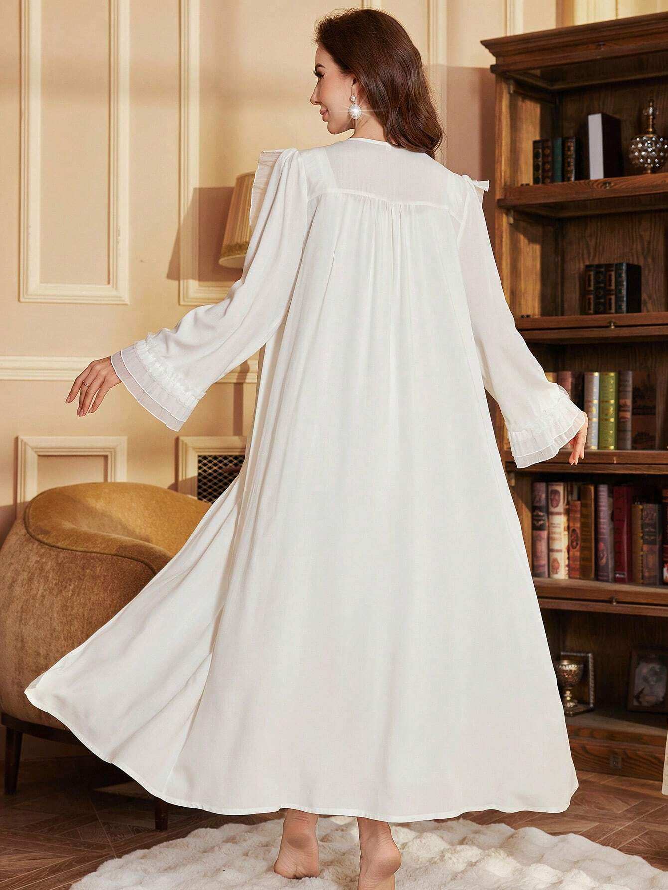 طقم ملابس نوم مطرز على الطراز القديم لفترة العطلات والإجازات للنساء - Pink&blue