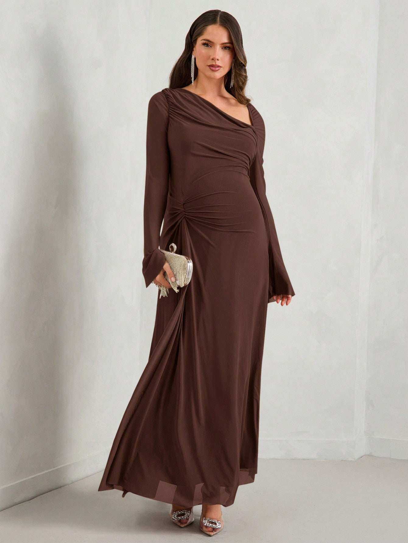 فستان حمل طويل أنيق مناسب للحوامل من ماترنيتشيك لموسم الخريف - Pink&blue