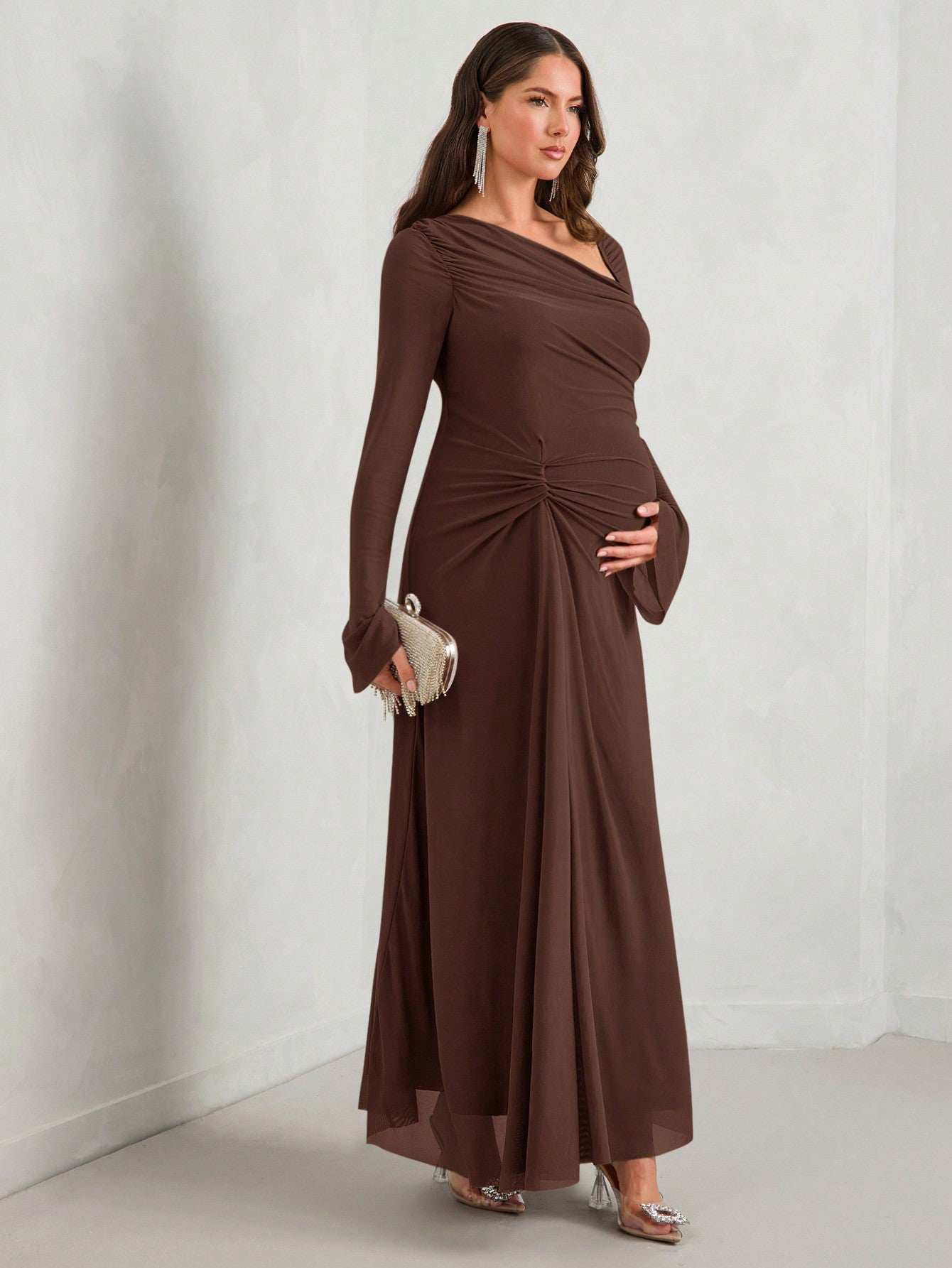 فستان حمل طويل أنيق مناسب للحوامل من ماترنيتشيك لموسم الخريف - Pink&blue