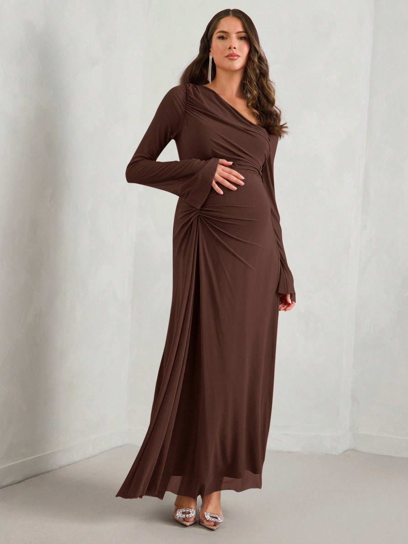 فستان حمل طويل أنيق مناسب للحوامل من ماترنيتشيك لموسم الخريف - Pink&blue