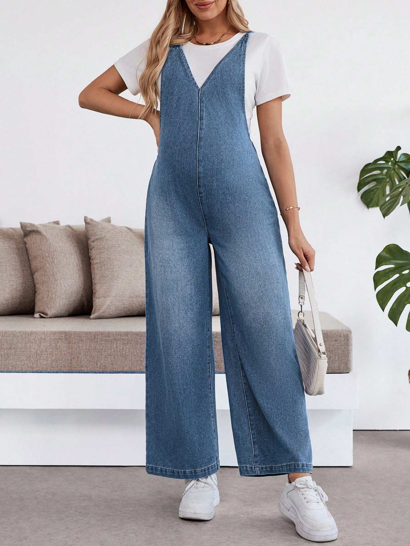 أول مشد لحوامل بغير أكمام من الجينز الأزرق - Pink&blue