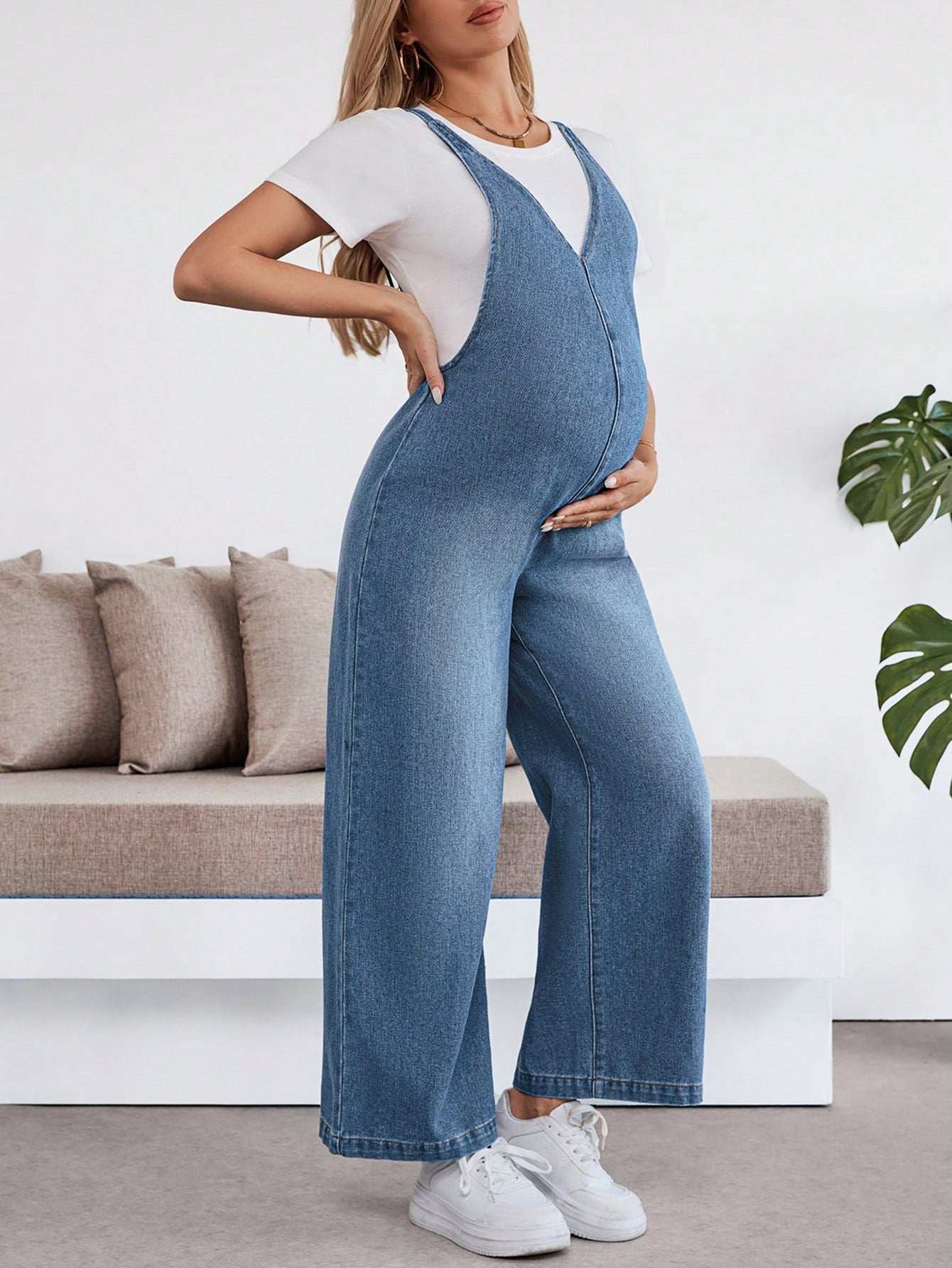 أول مشد لحوامل بغير أكمام من الجينز الأزرق - Pink&blue