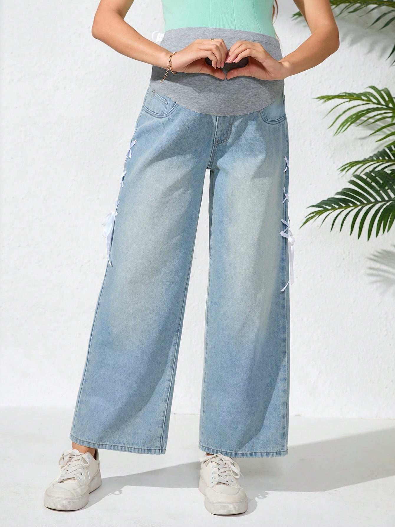 بنطلون جينز للحوامل كاجوال، عصري ومريح للارتداء اليومي - Pink&blue