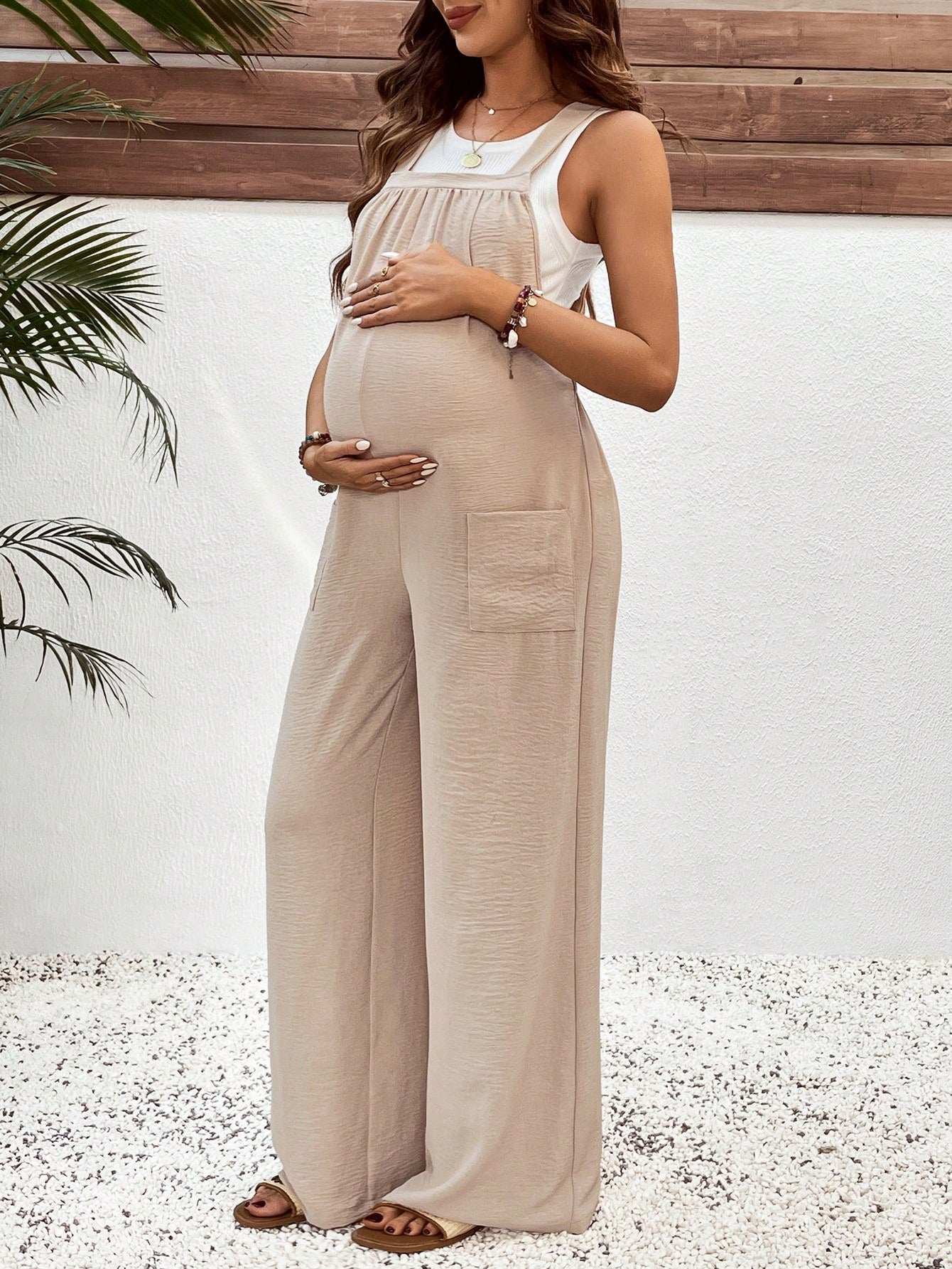 جمبسوت نسائية حمل رحبة مع جيوب بتصميم بسيط، للارتداء اليومي العادي - Pink&blue