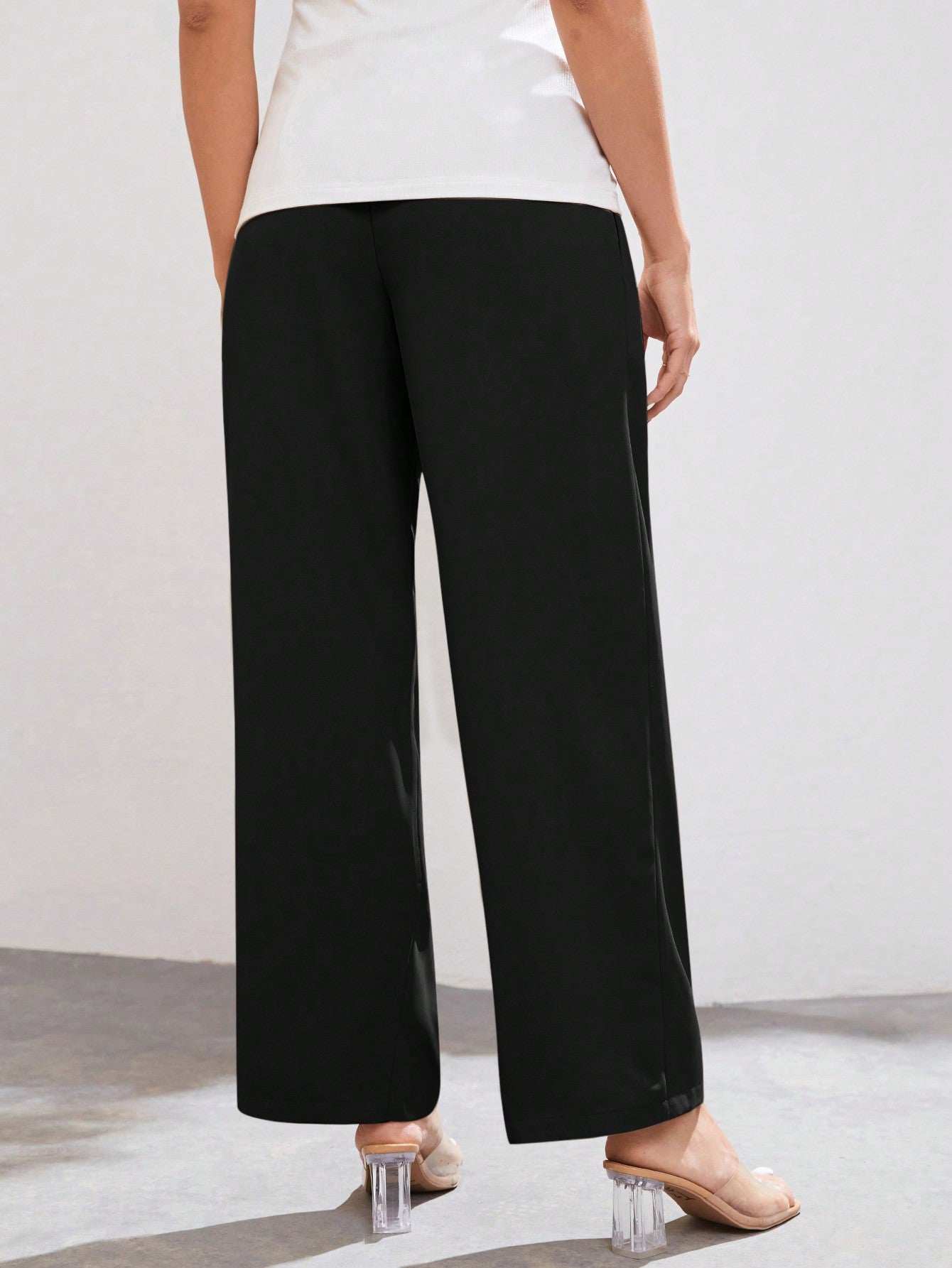 بنطلون حمل لون سادة، ذو خصر مرتفع قابل للتعديل، بسيط وكاجوال، مناسب للارتداء اليومي - Pink&blue