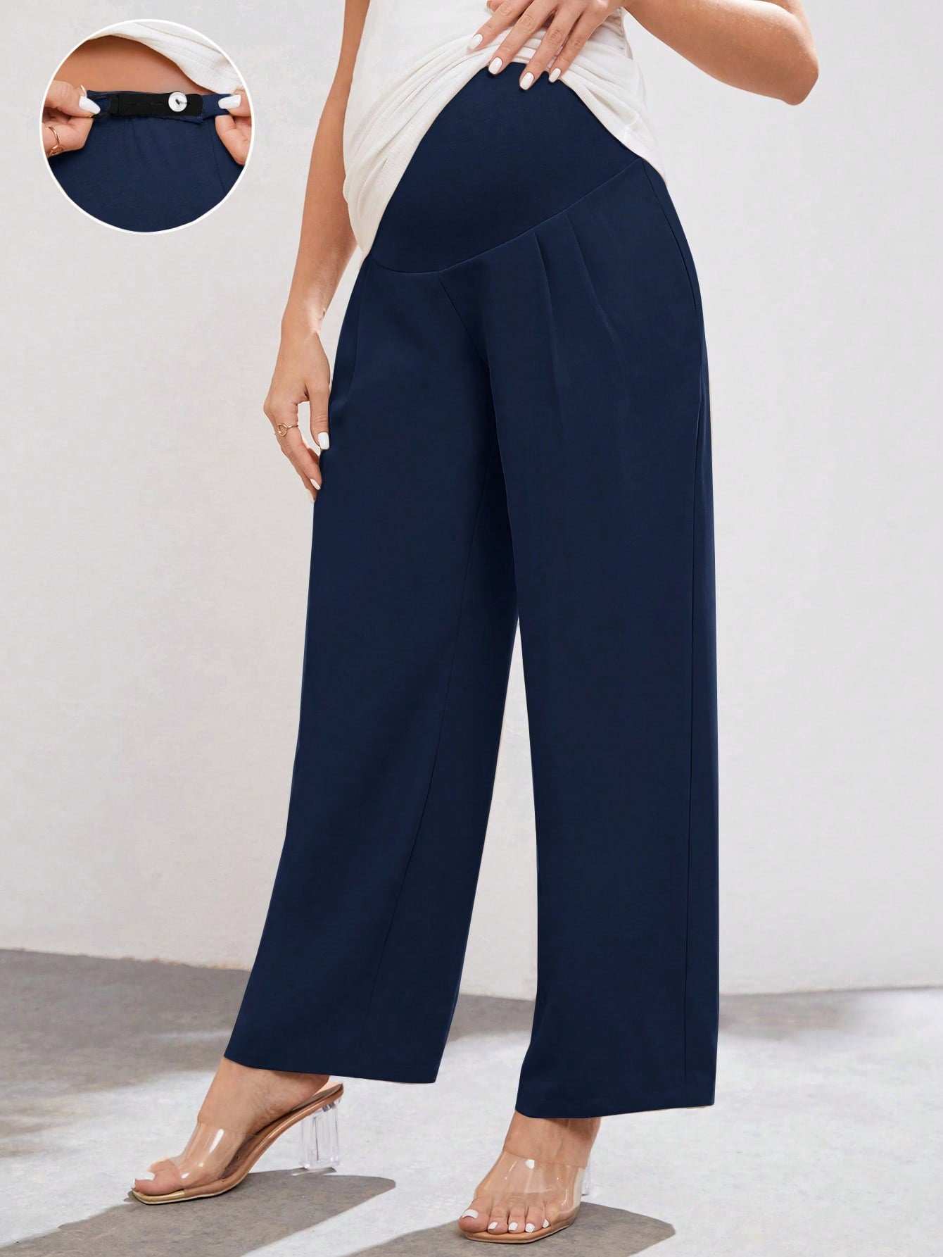 بنطلون حمل لون سادة، ذو خصر مرتفع قابل للتعديل، بسيط وكاجوال، مناسب للارتداء اليومي - Pink&blue