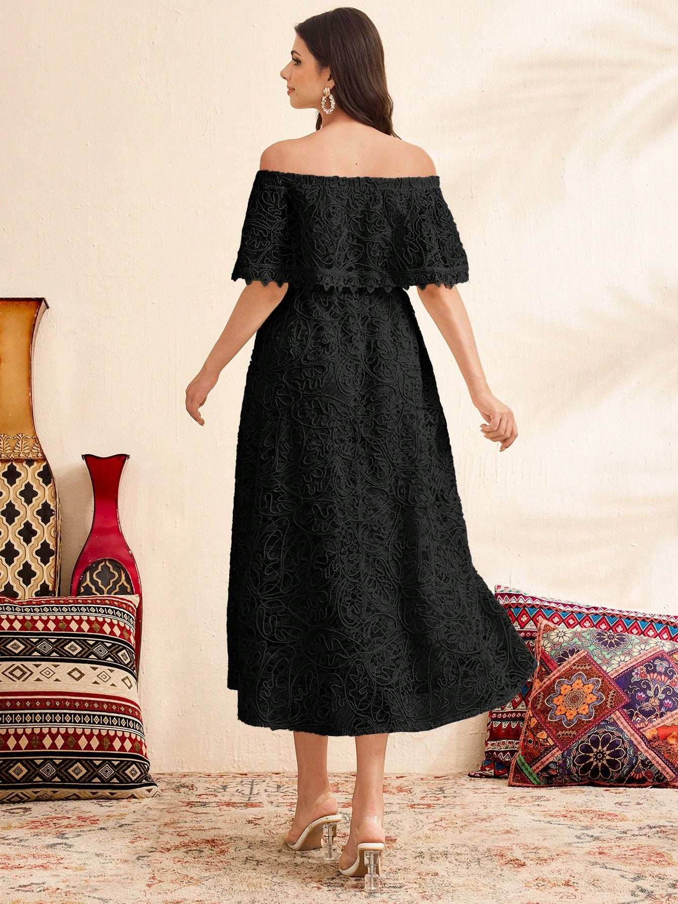 فستان أمومة بسيط للكتف المنحدر، للارتداء اليومي - Pink&blue