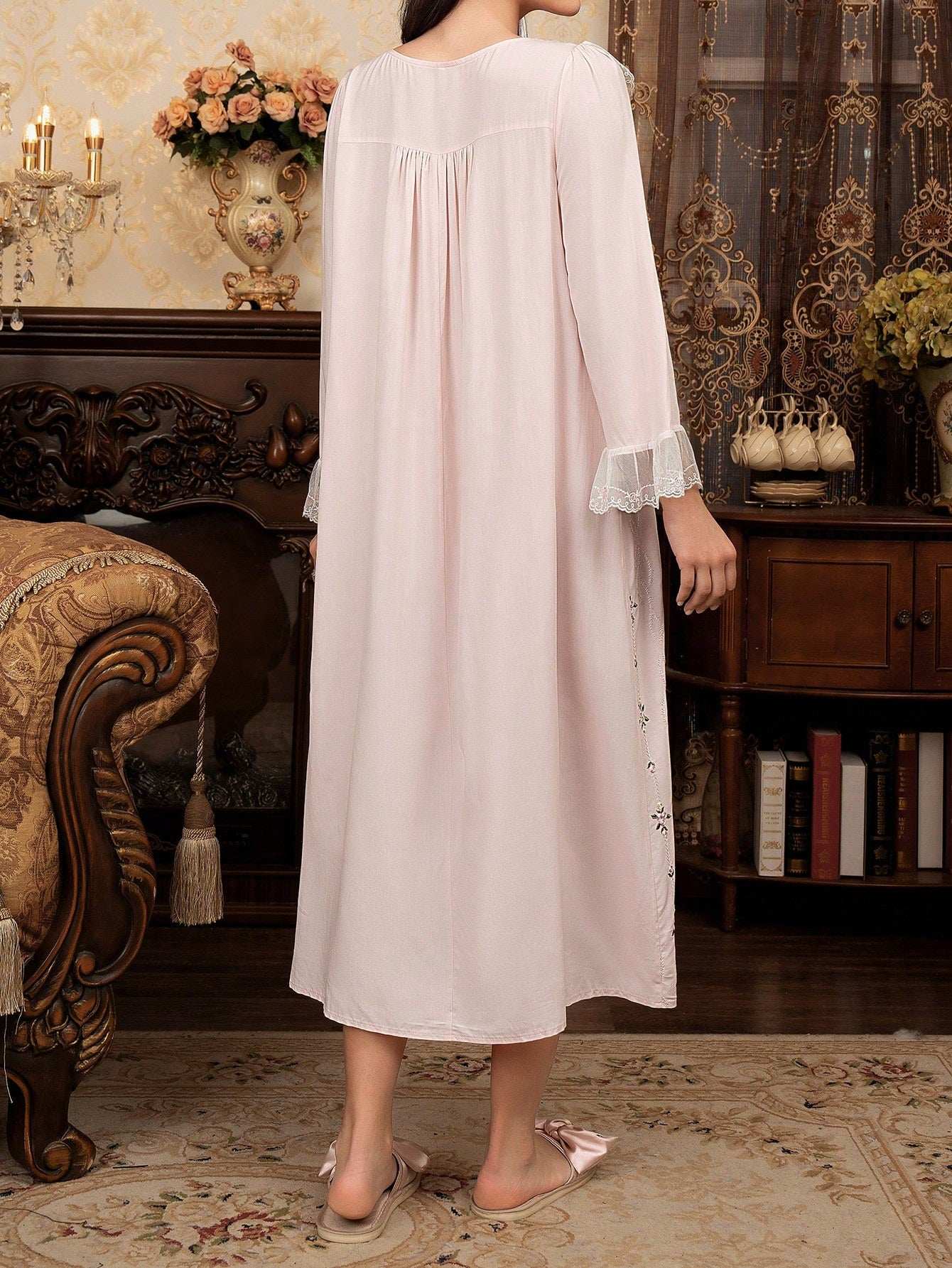 فستان ليلي أرملة طويل ضفيرة البارد تطريز قصري لأوقات الراحة، وفترة العطلات - Pink&blue